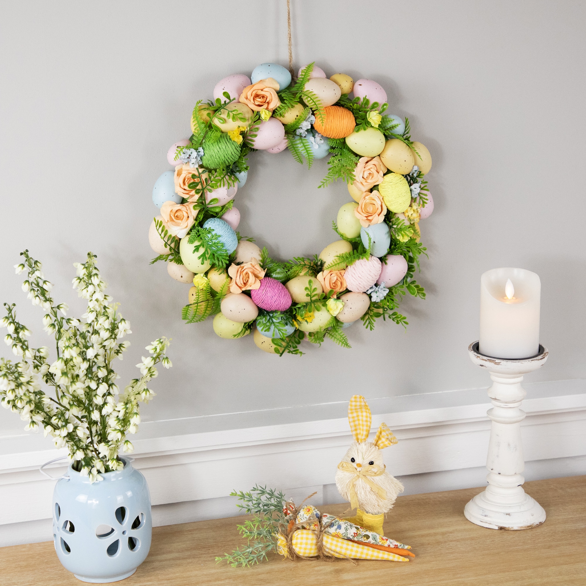 15" Artificial Floral Easter Egg Spring Wreath