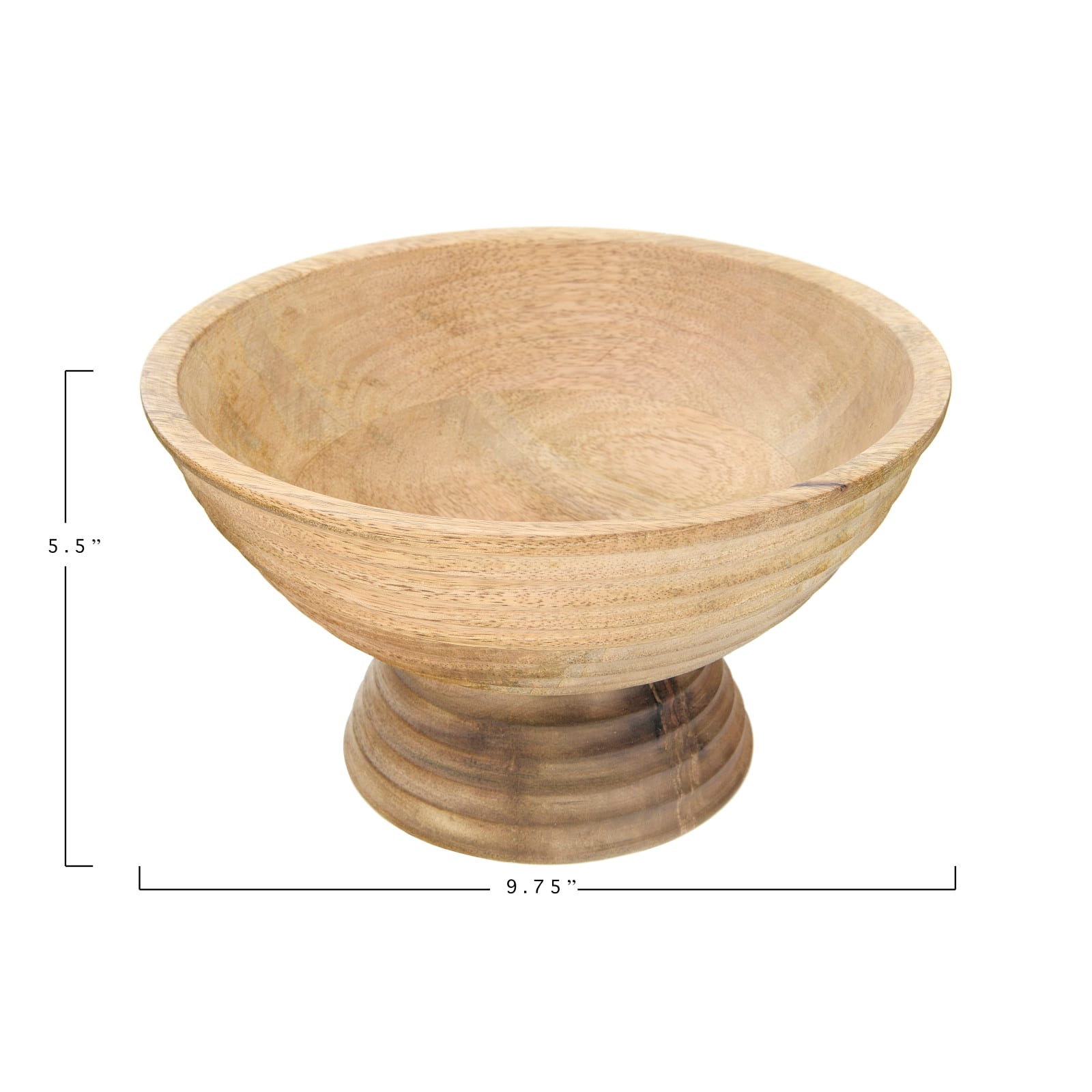 9.75&#x22; Ridged Mango Wood Footed Bowl