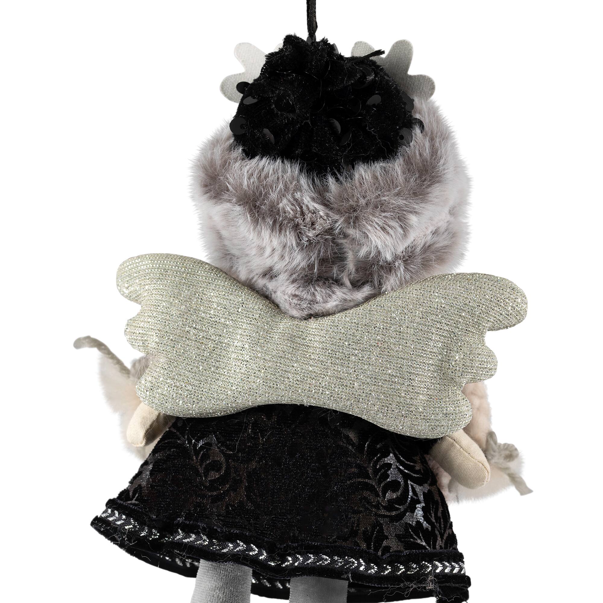 Plush Winter Angel Girl Hanging Christmas Ornament - 8.5" - Gray and Black