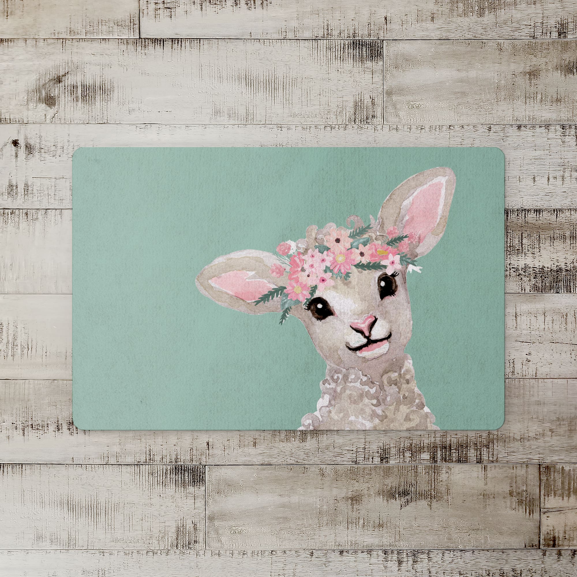 18" x 27" Lamb with Flower Crown Floor Mat