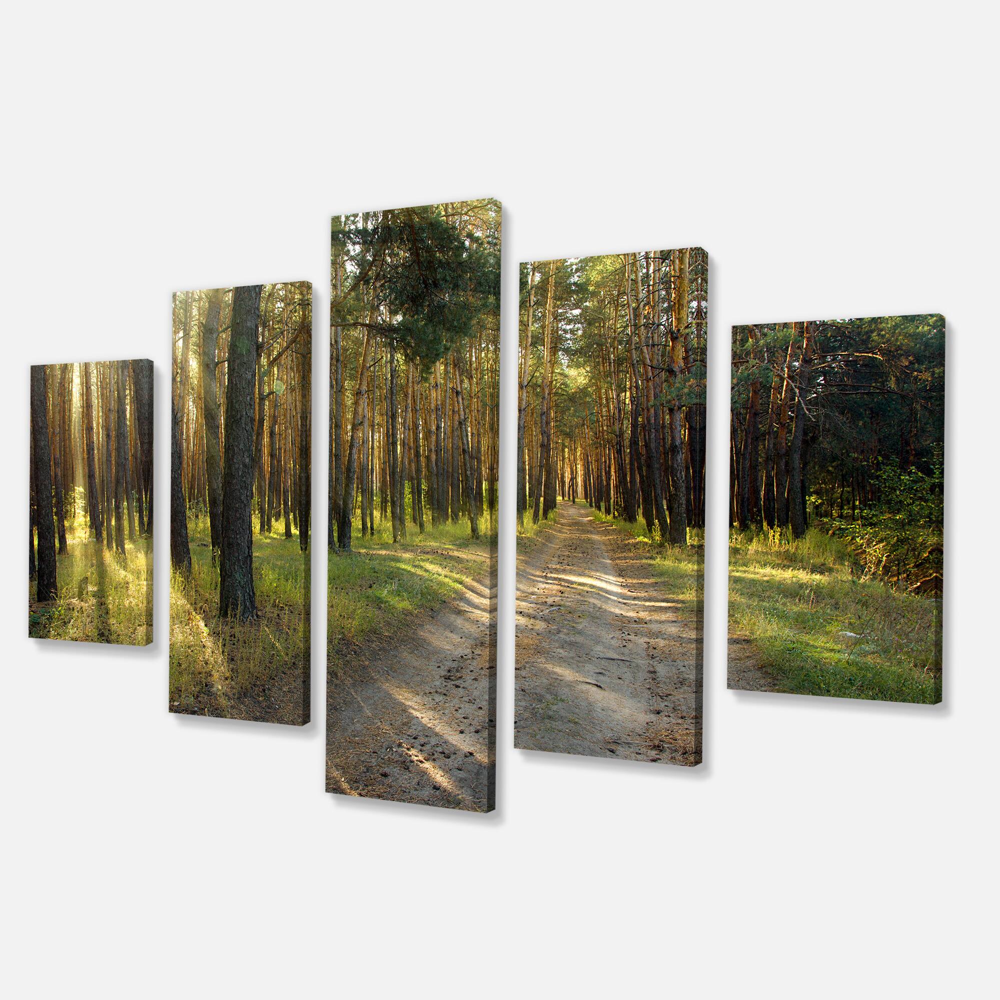 Designart - Road Through Green Pine Forest - Landscape Photography Canvas Print