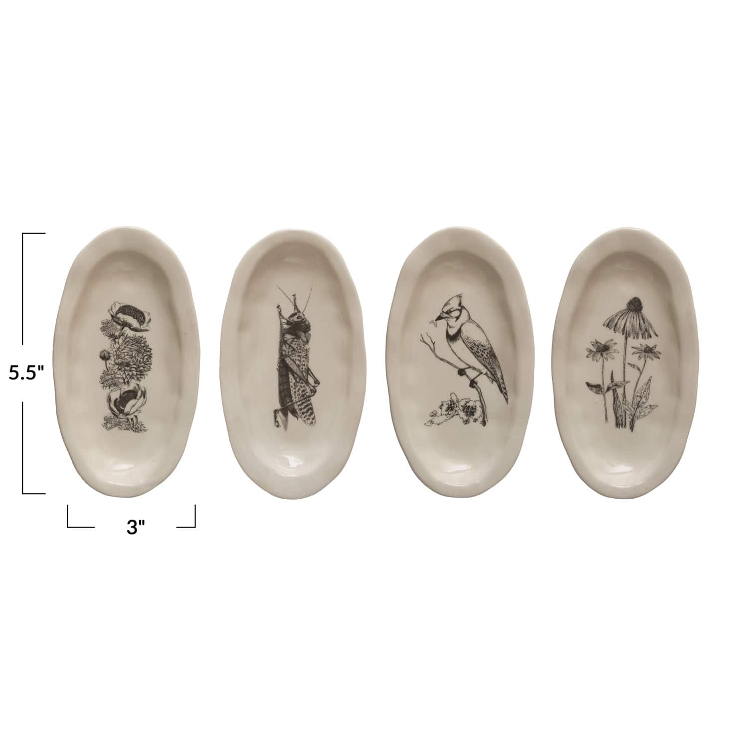 5.5&#x22; Nature Print Organic Shape Stoneware Plate Set