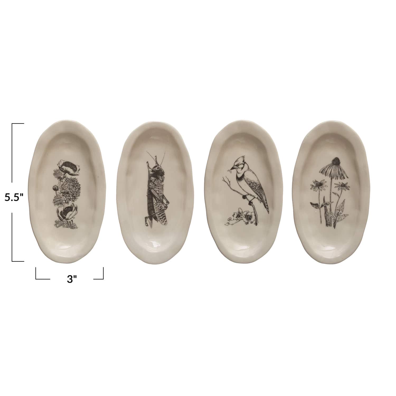Hello Honey&#xAE; 5.5&#x22; Nature Print Organic Shape Stoneware Plate Set