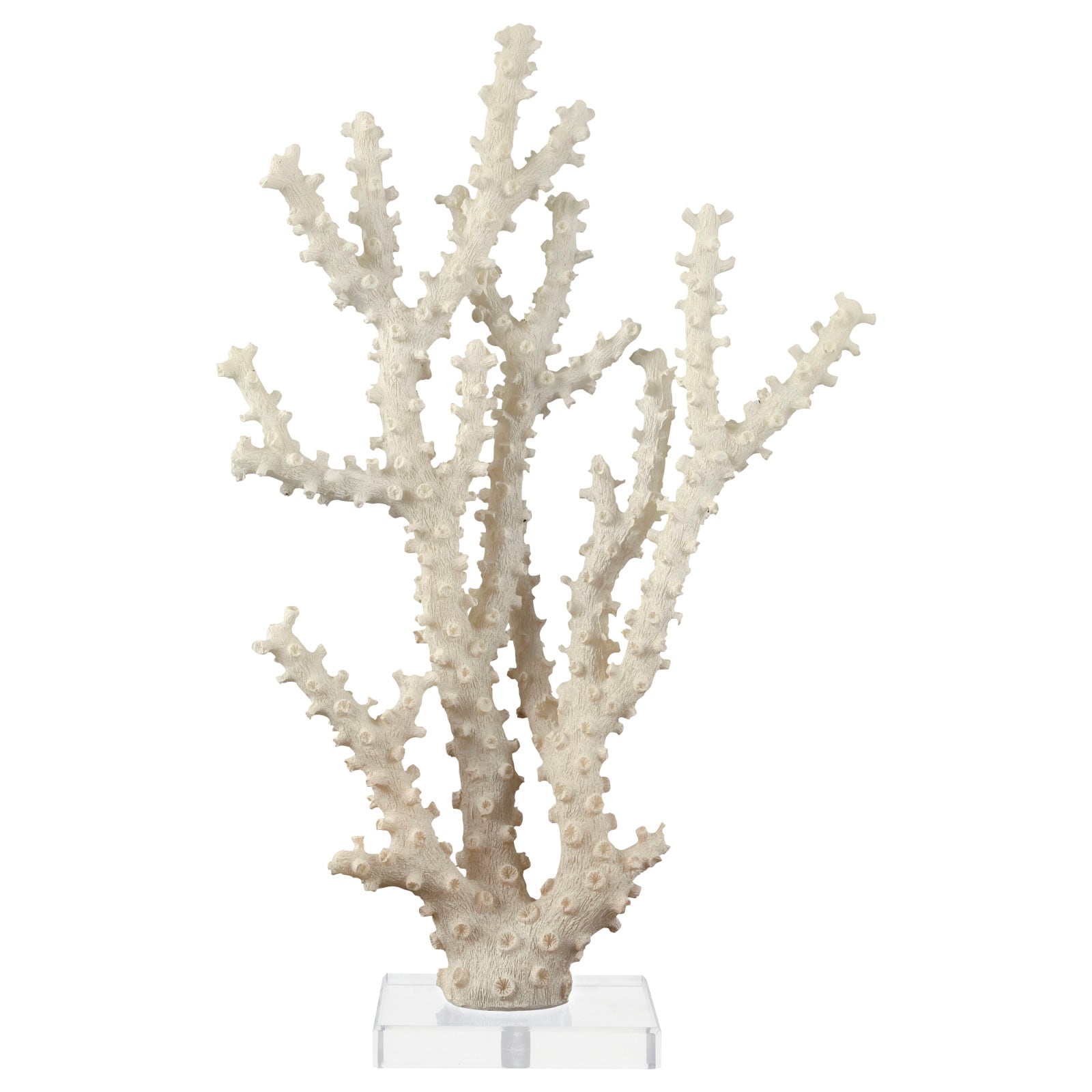 14" Cream Polystone Coral Sculpture with Clear Acrylic Base