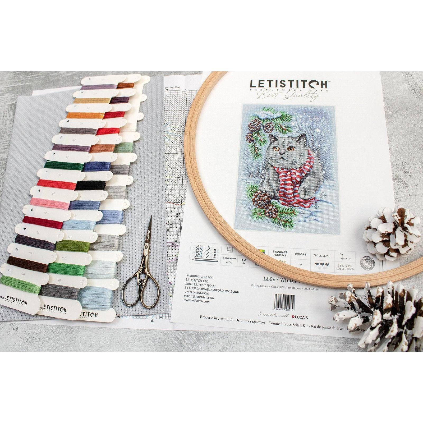 LetiStitch Winter Cat Counted Cross Stitch Kit