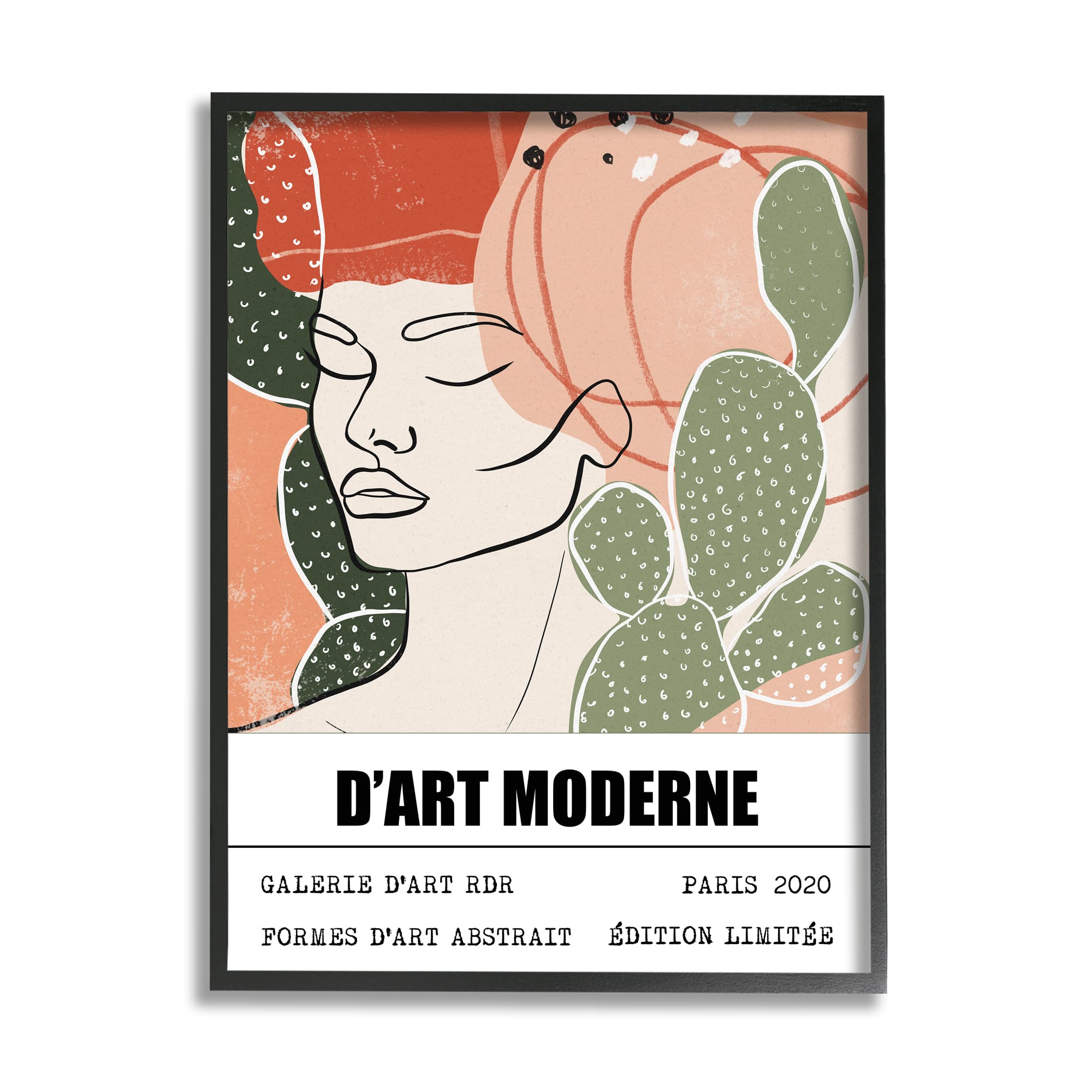 Stupell Industries Parisian Modern Abstraction Woman's Face Green Cactus in Black Frame Wall Art