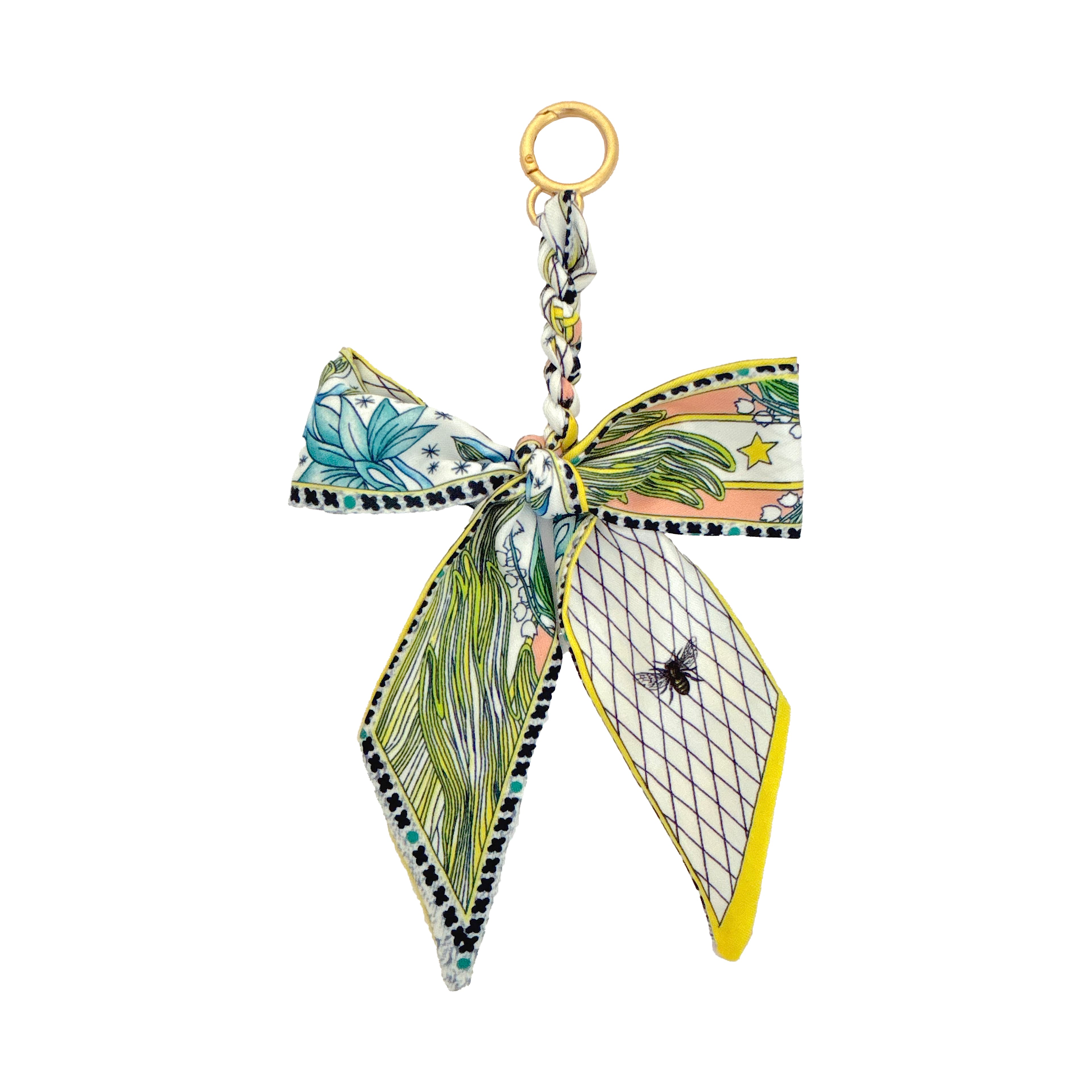 Blue Moon Studio™ Yellow & Multicolor Leaf Print Bow Bag Charm