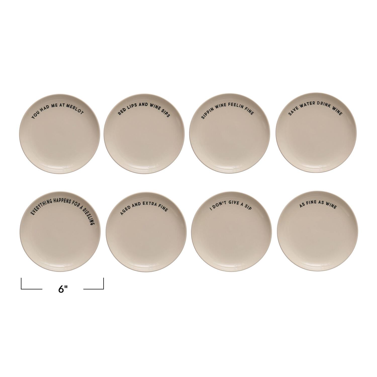 Hello Honey® 6" Cream Wine & Dine Round Stoneware Plate Set