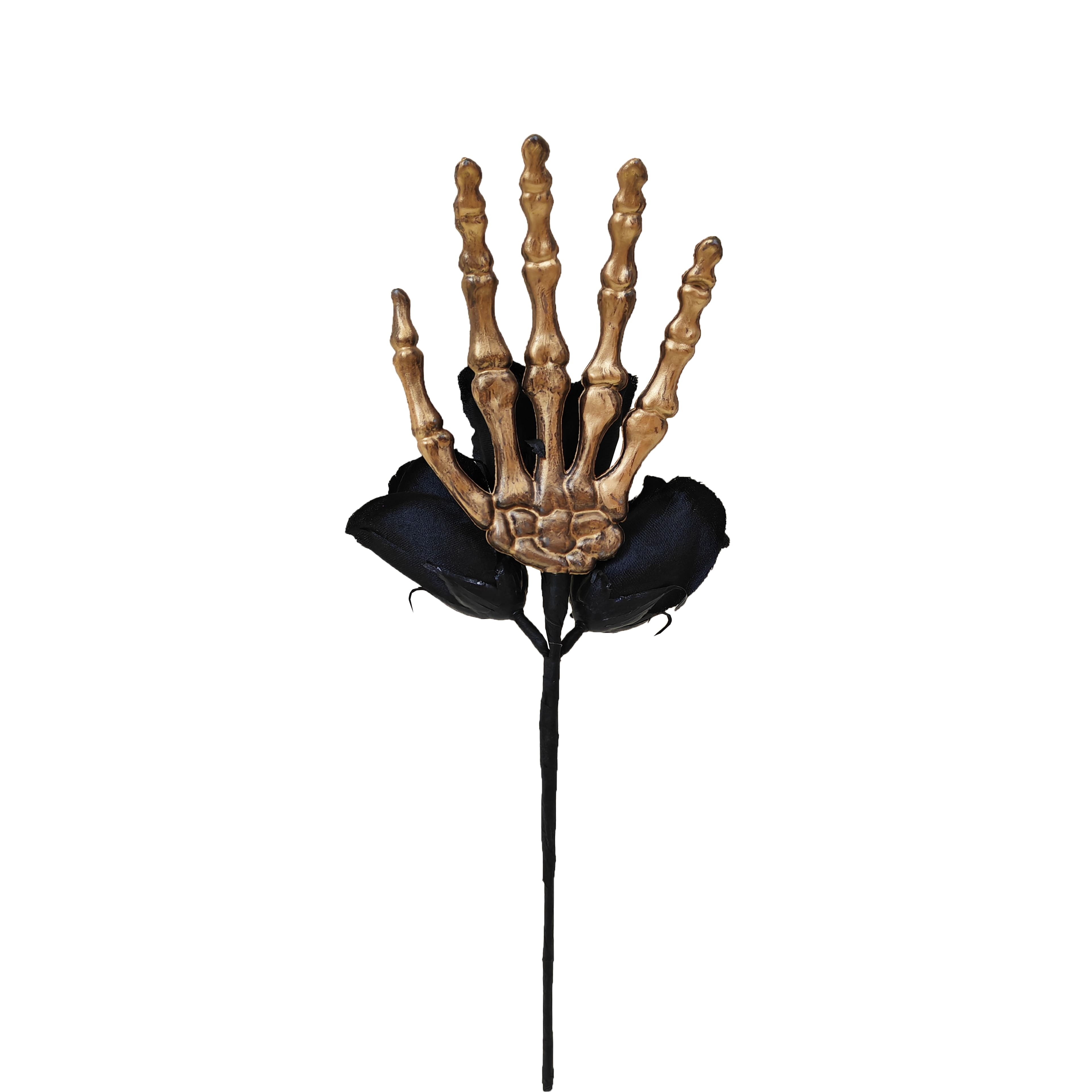 15&#x22; Black &#x26; Gold Skeleton Hand with Black Roses by Ashland&#xAE;