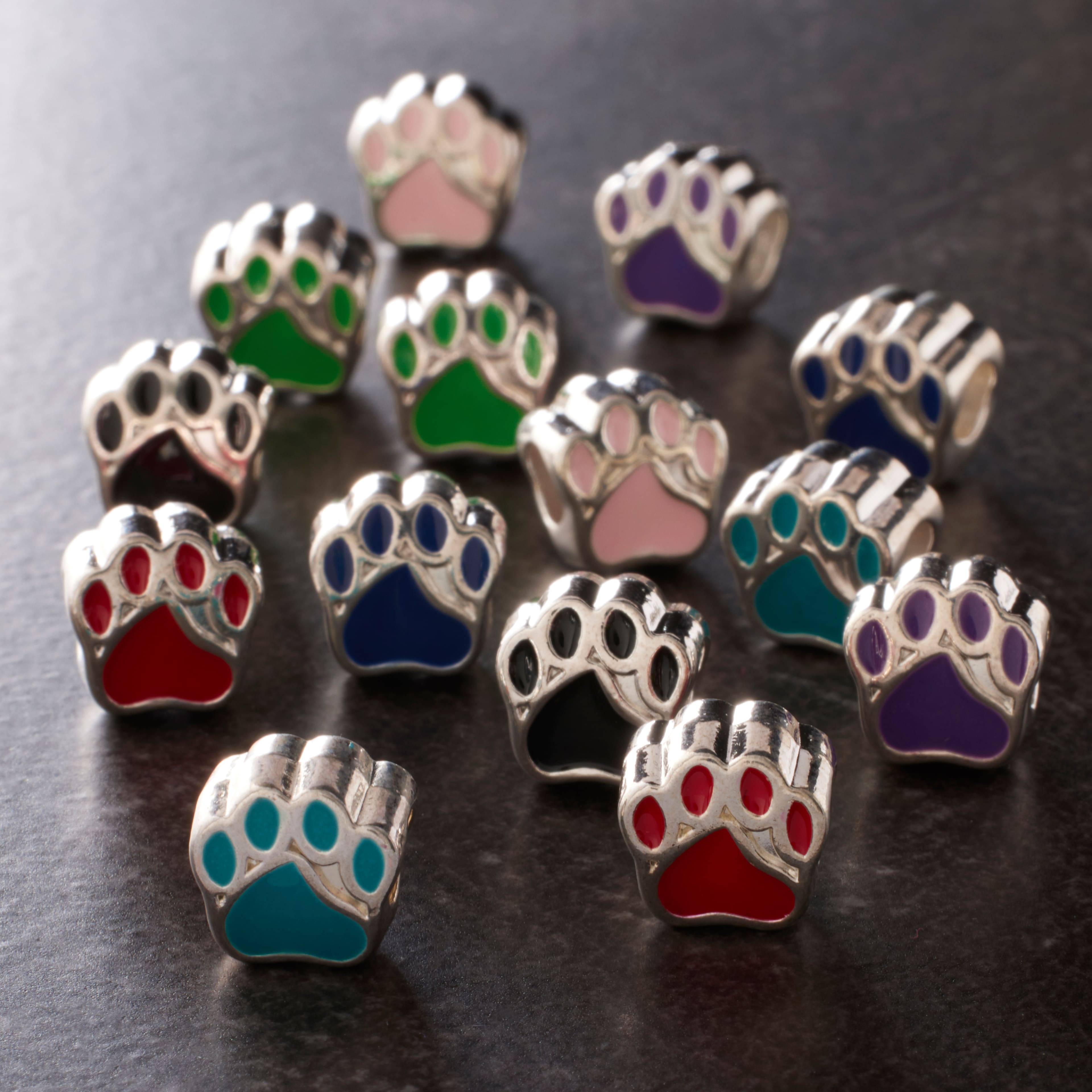 Multicolor Enamel Metal Paw Beads, 10mm by Bead Landing&#x2122;