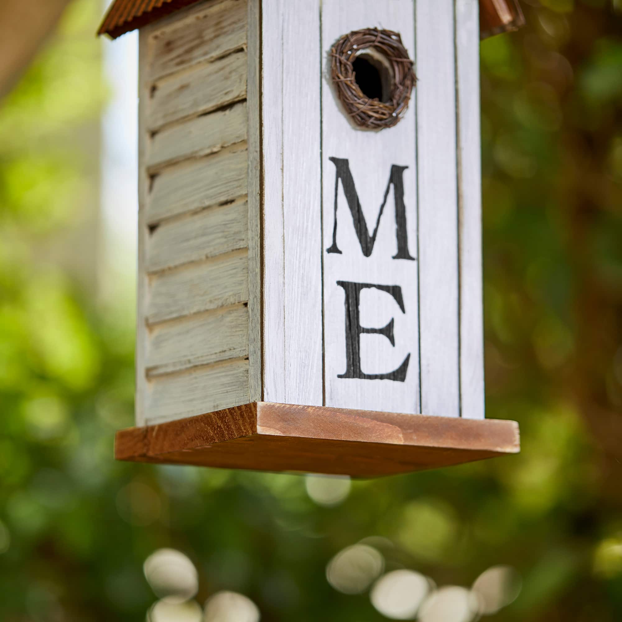 Glitzhome® 14.75" Distressed Wood HOME Birdhouse
