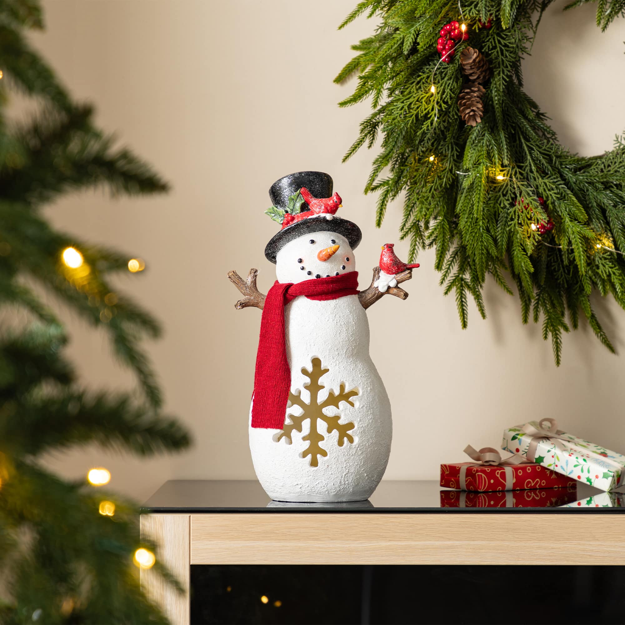 Glitzhome&#xAE; 15&#x22; Christmas Lighted Resin Snowman Table Decor