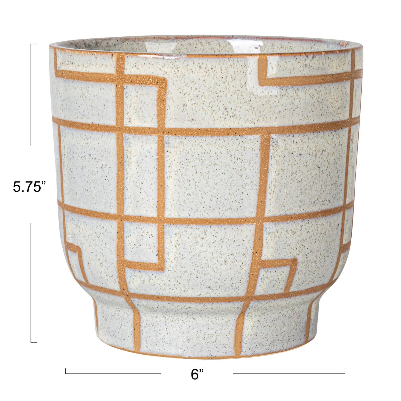 Hello Honey® 6" Cream & Brown Geometric Harmony Stoneware Planter