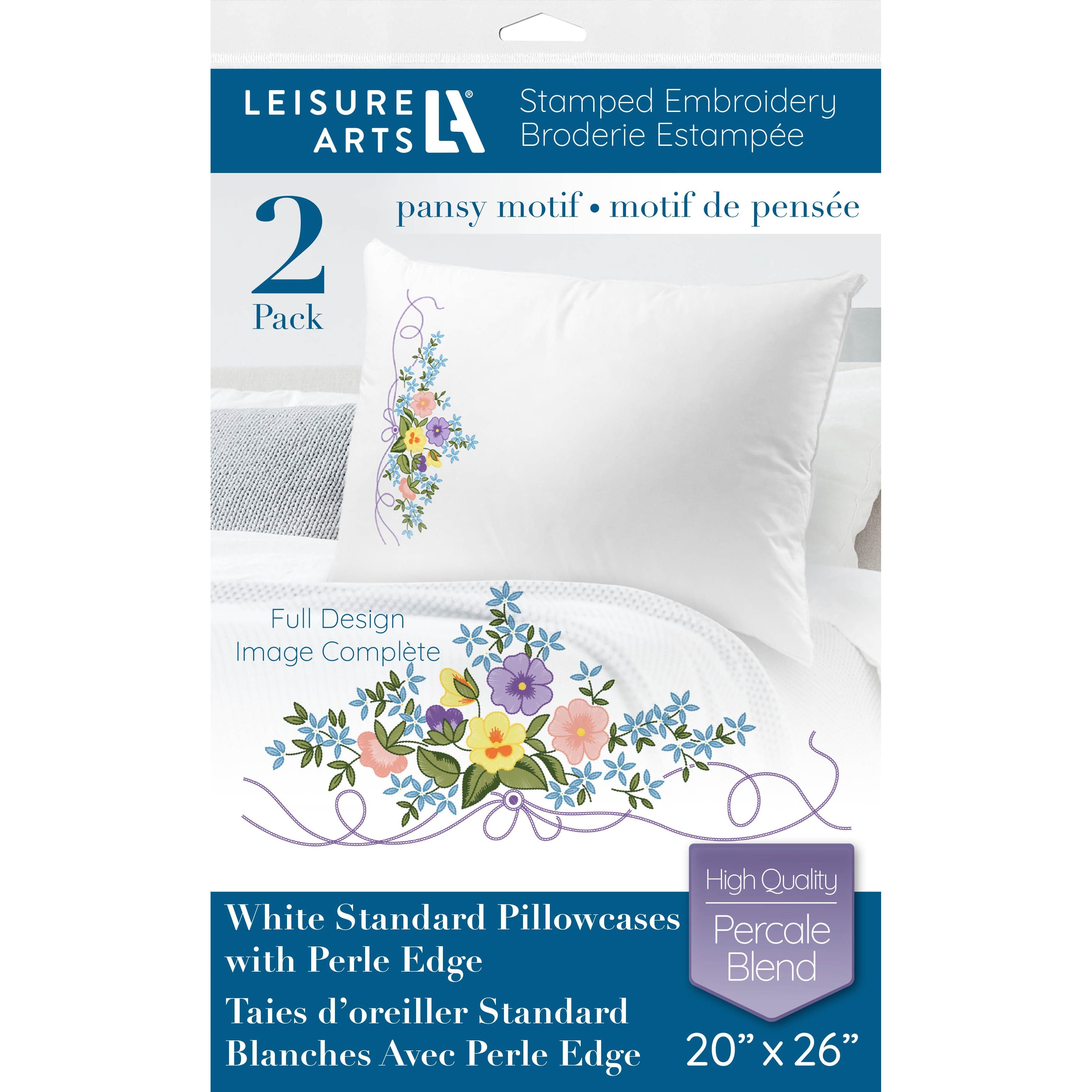 Leisure Arts® Pansy Motif Pillowcase Stamped Embroidery Kit