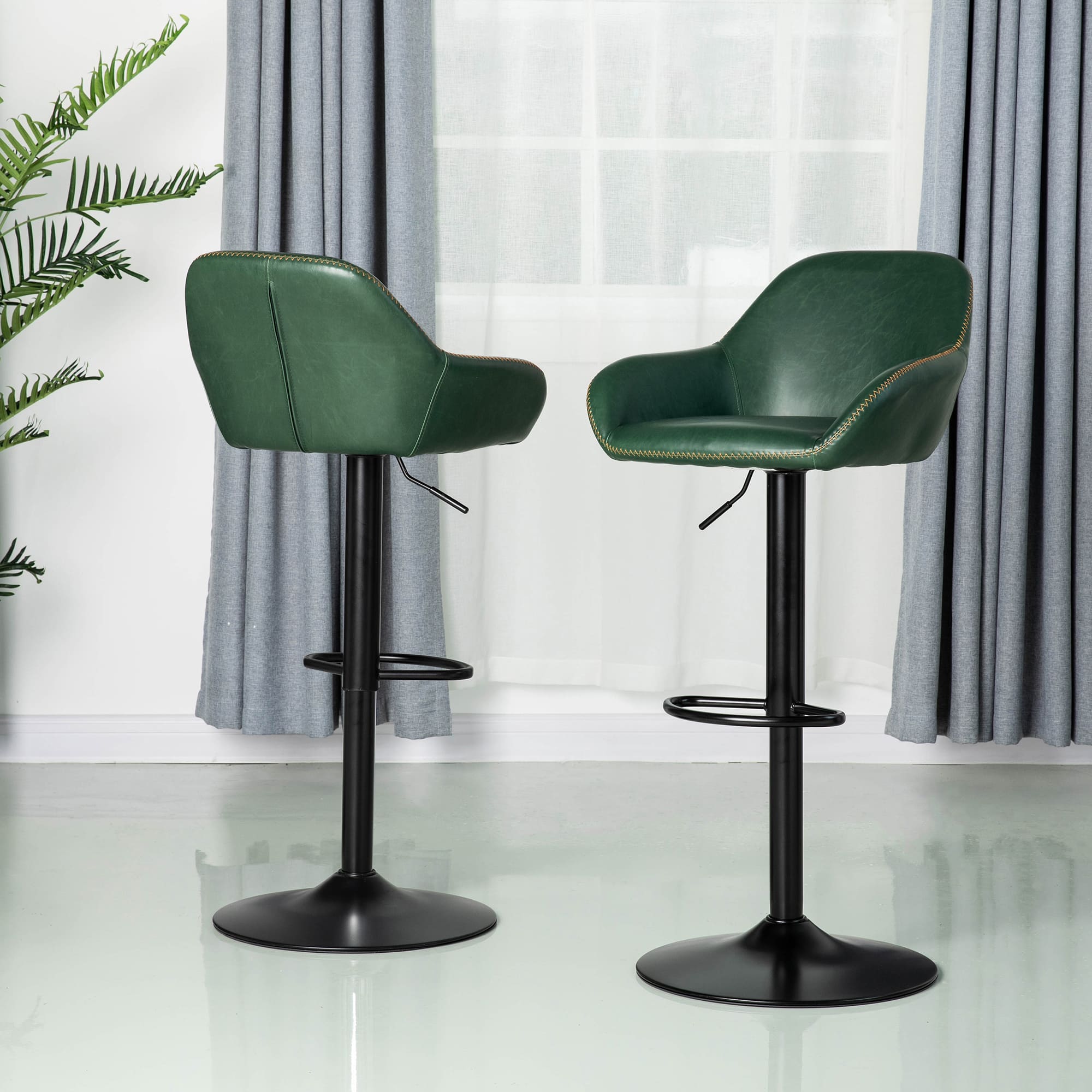 Glitzhome&#xAE; Mid-Century Leatherette Gaslift Adjustable Swivel Bar Stool Set