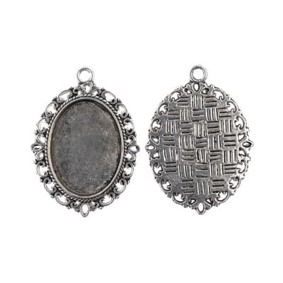 John Bead 38mm Antique Silver Oval Pendant Frames, 3ct.