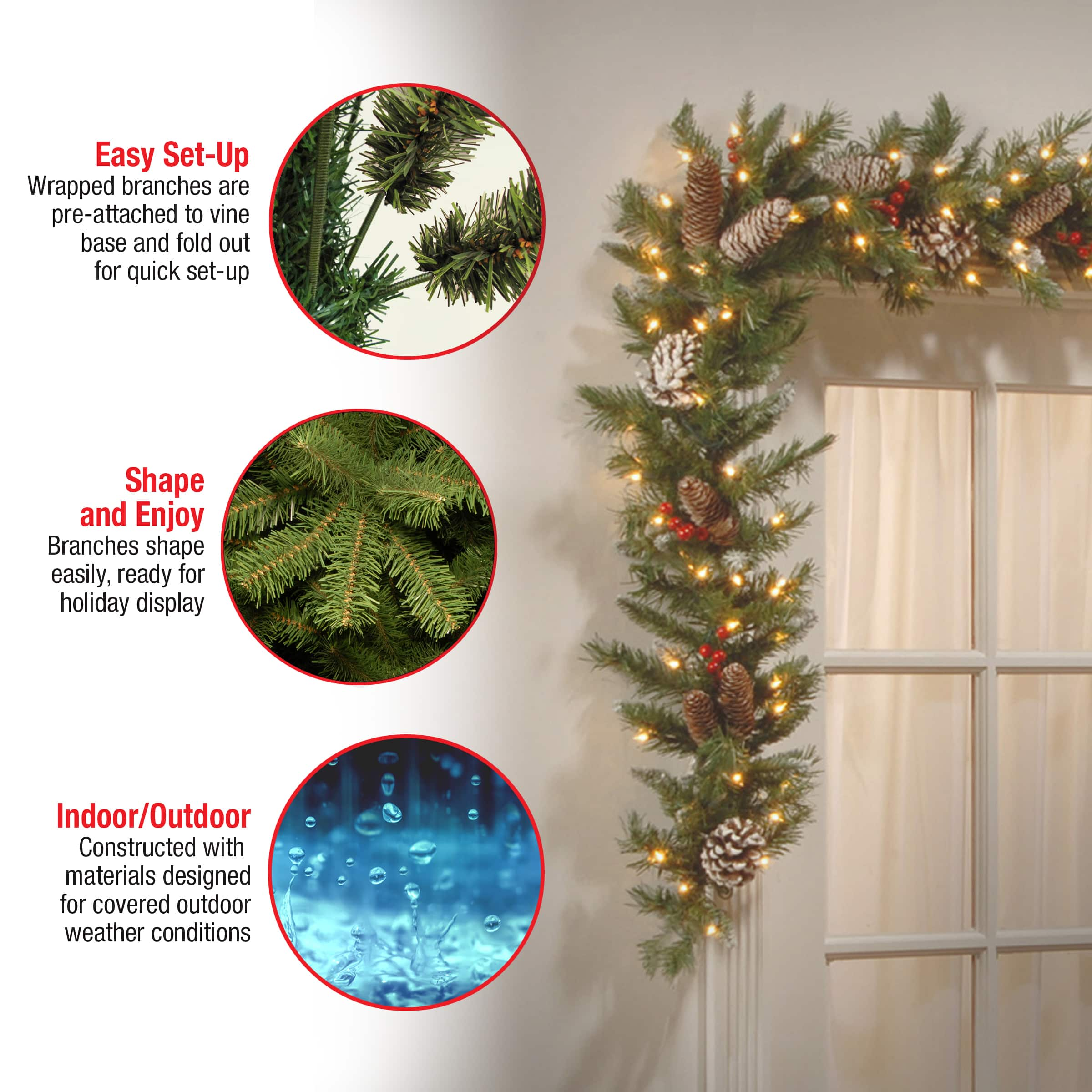 9&#x27; x 10&#x22; Pre-lit Frosted Berry Artificial Christmas Garland with 100 Clear Lights