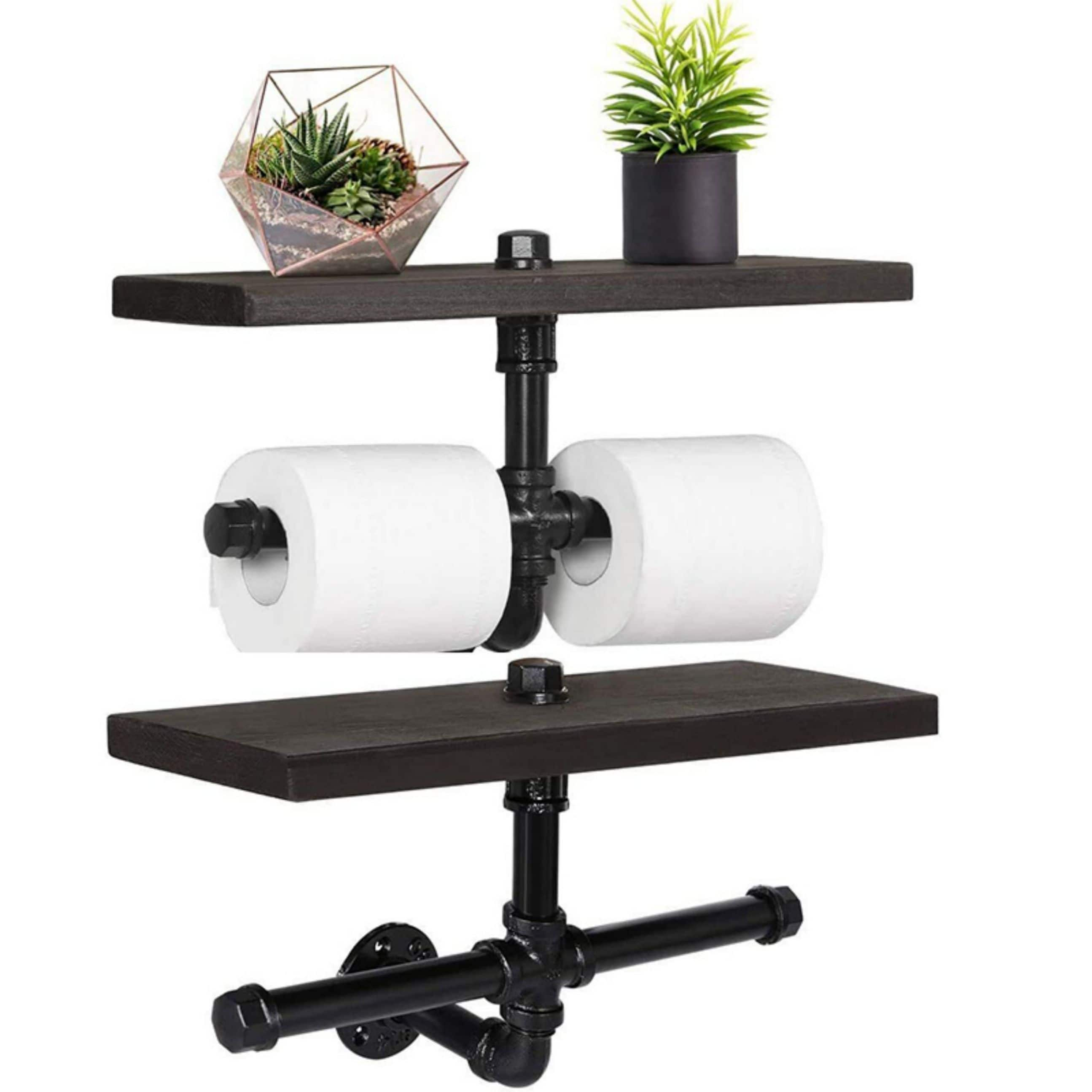 Black Wall Mounted Industrial Dual Toilet Paper Holder with