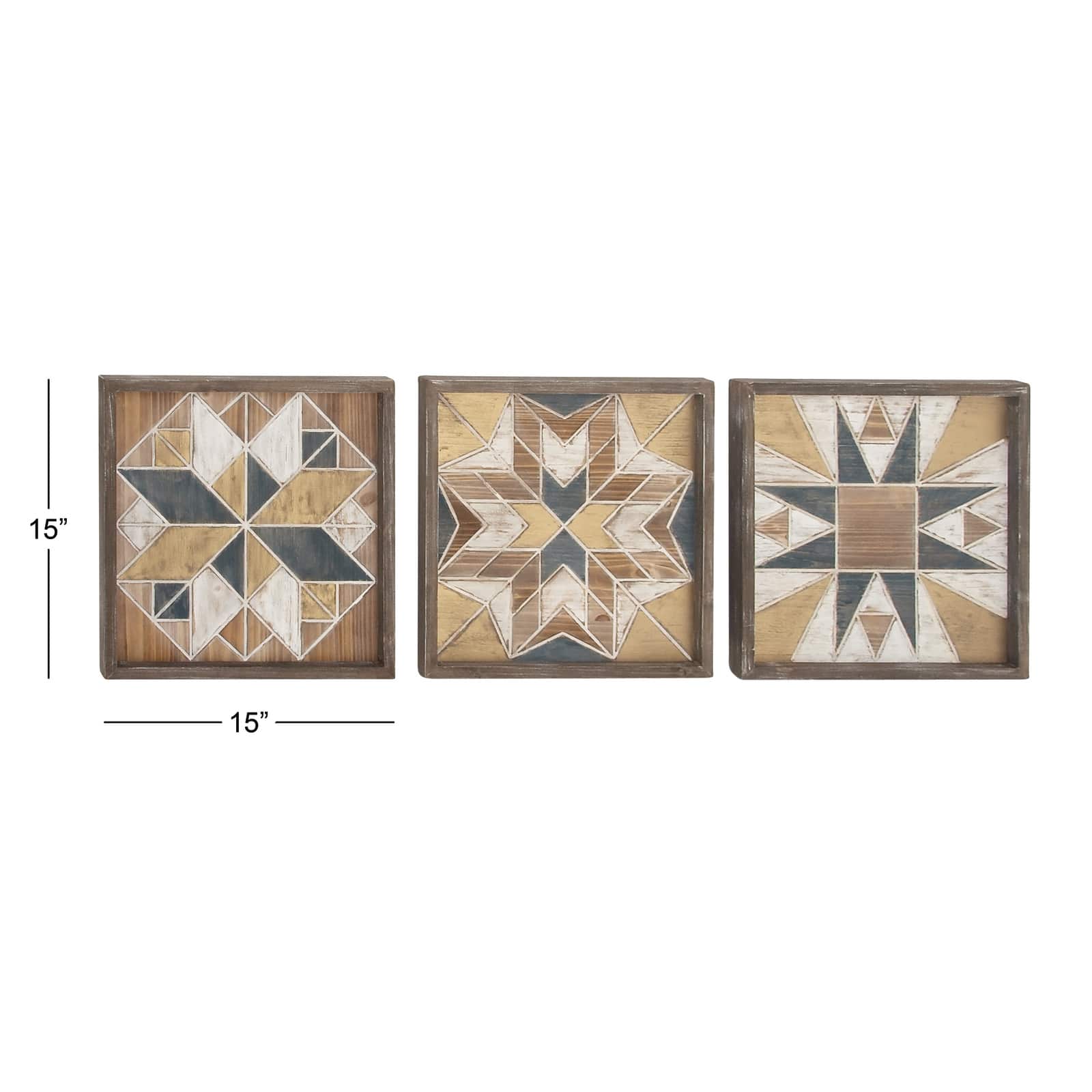 15" Brown Wood Farmhouse Abstract Wall Decor, 3ct.