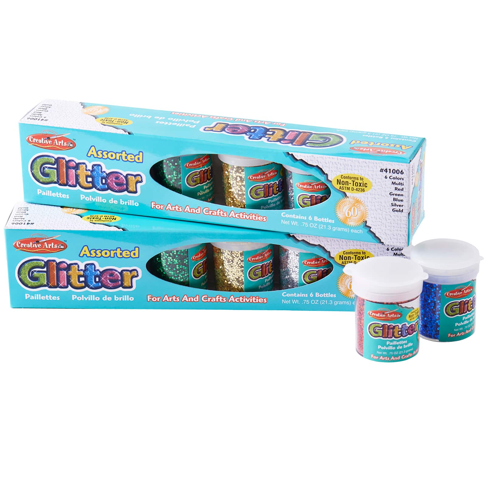 Charles Leonard Assorted Colors Glitter Shakers, 2 Packs of 12