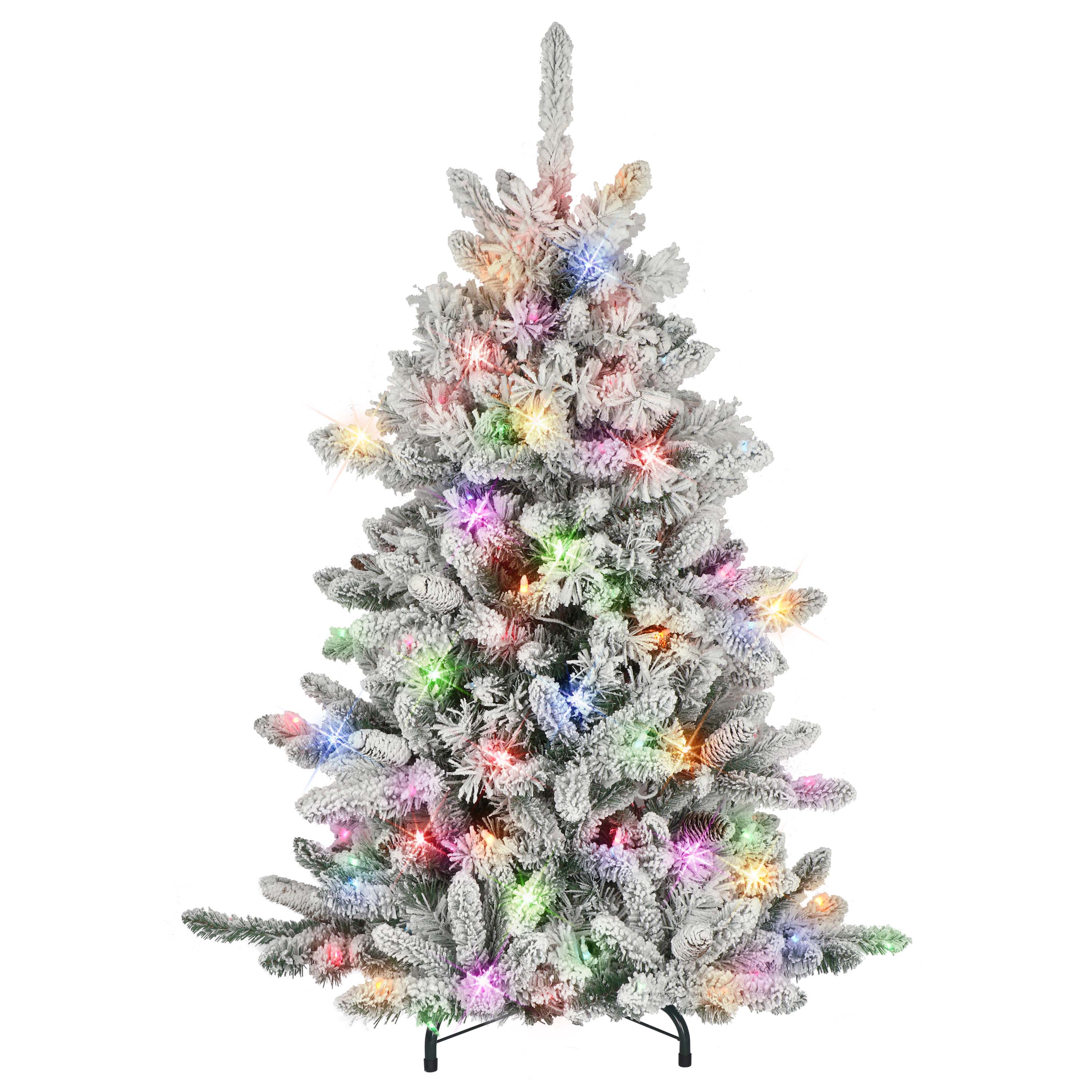 4.5ft. Pre-Lit Flocked Bennington Fir Artificial Christmas Tree, Multicolor Lights