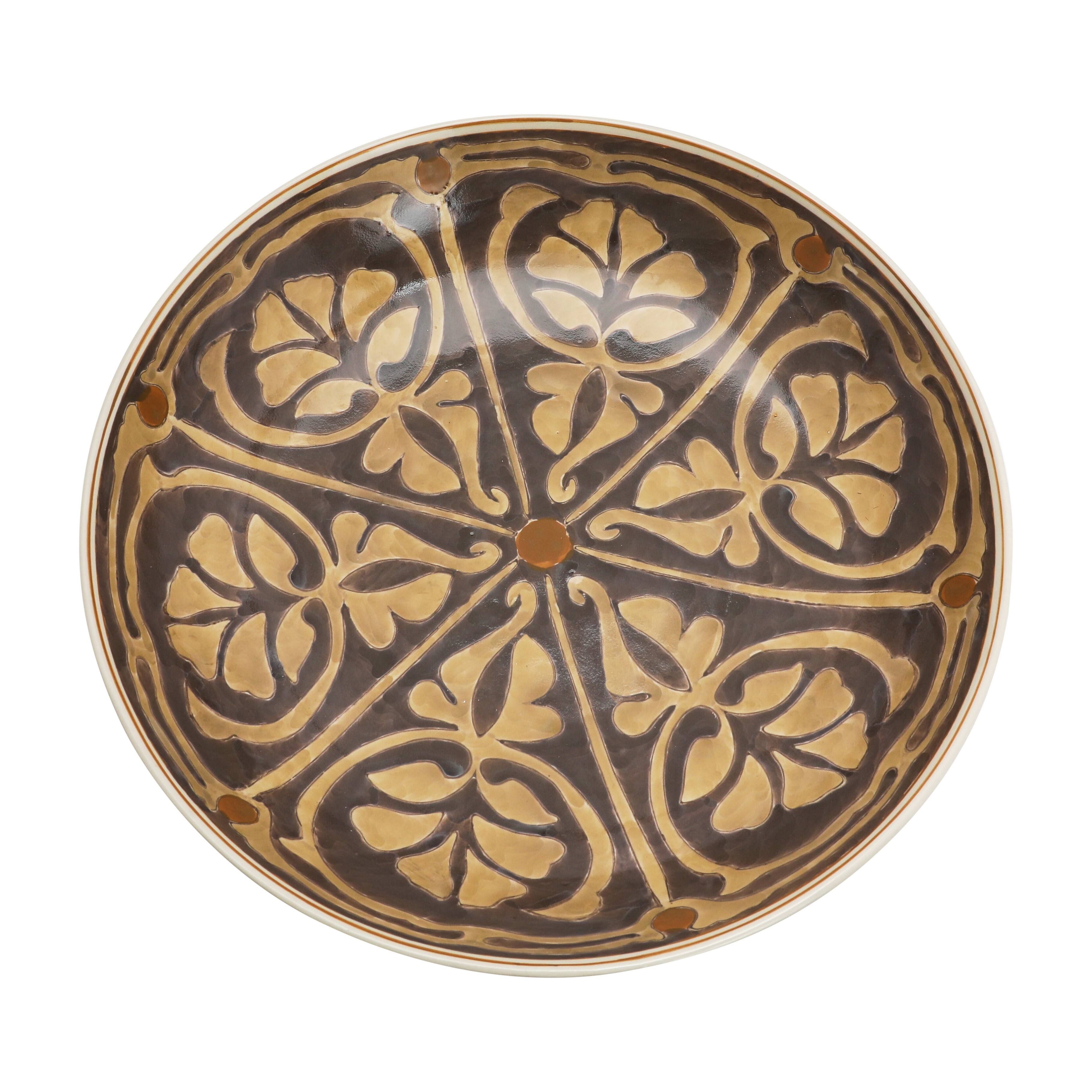 Hello Honey® Brown & Taupe Patterned Hand Painted Stoneware Serving Bowl