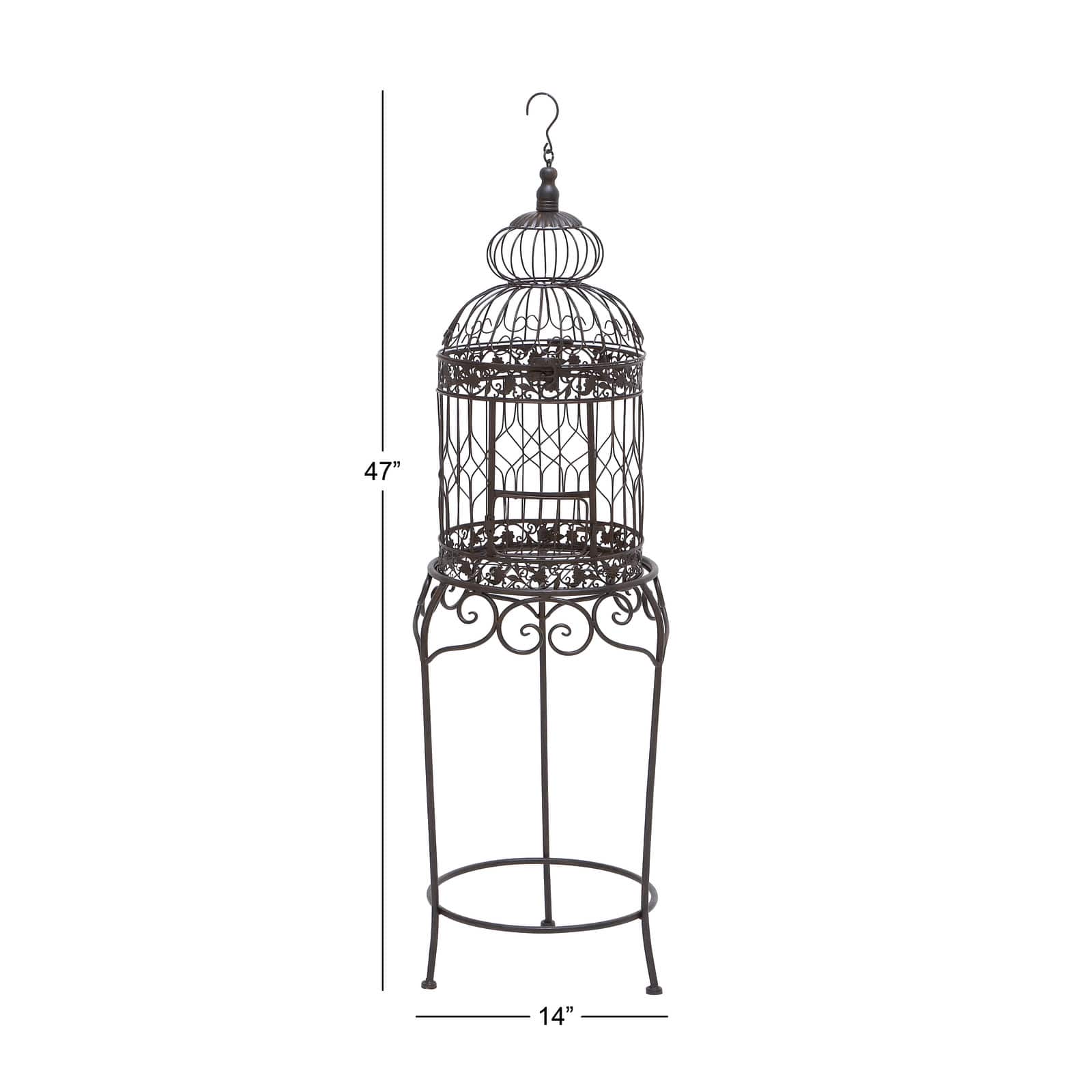 Vintage Black Metallic Standing Bird Cage, 47" x 14" x 14"