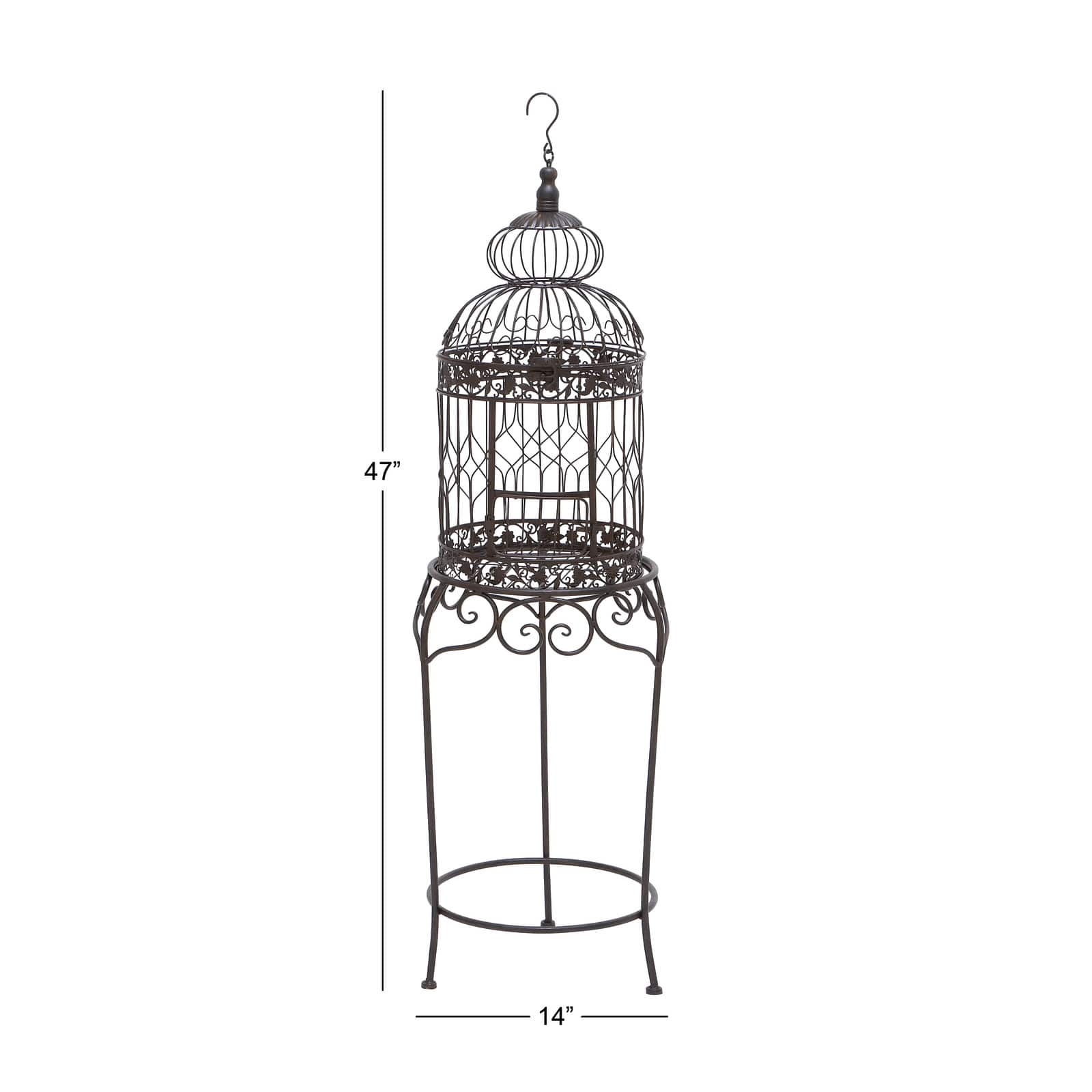 Vintage Black Metallic Standing Bird Cage, 47&#x22; x 14&#x22; x 14&#x22;