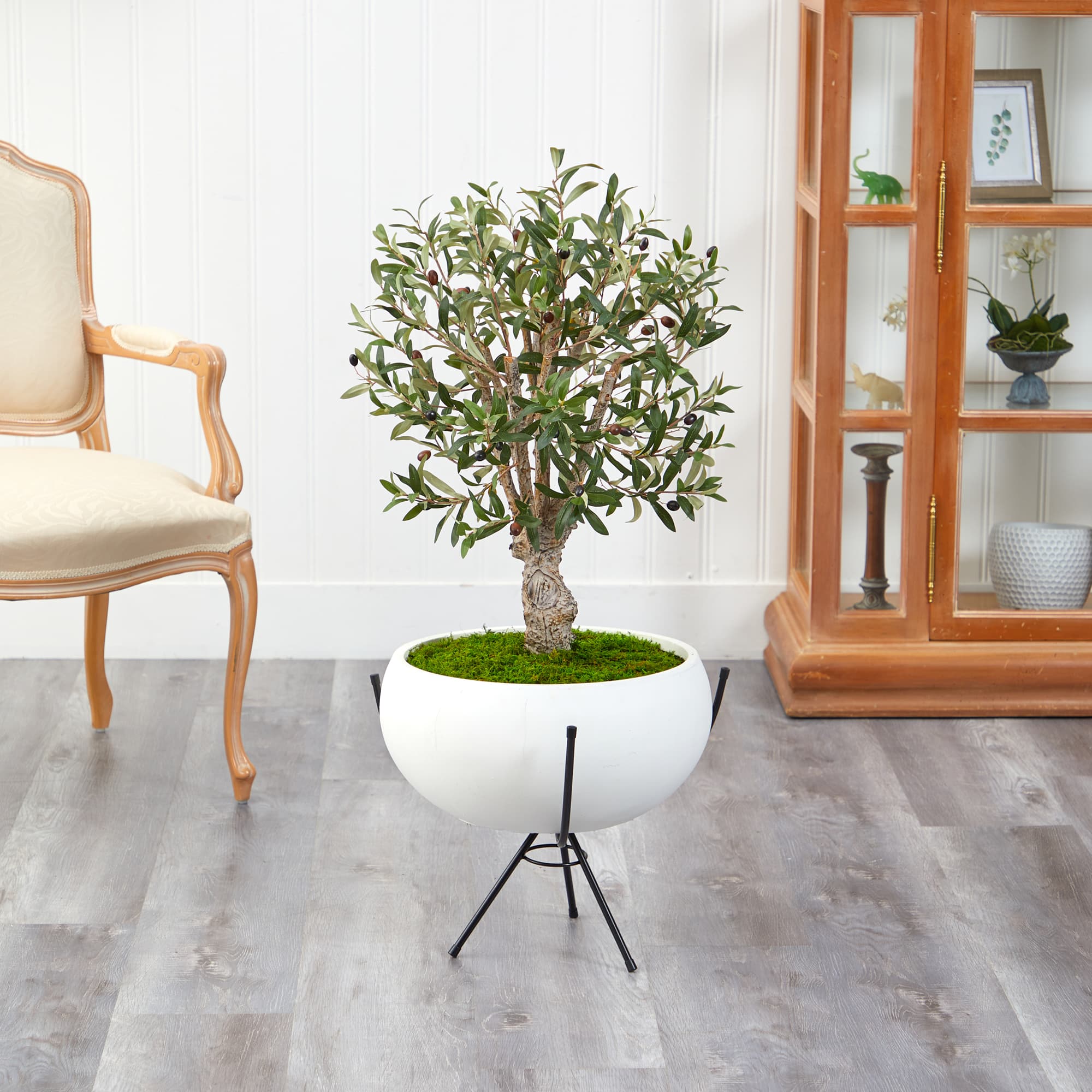 3ft. Olive Artificial Tree in White Planter with Metal Stand