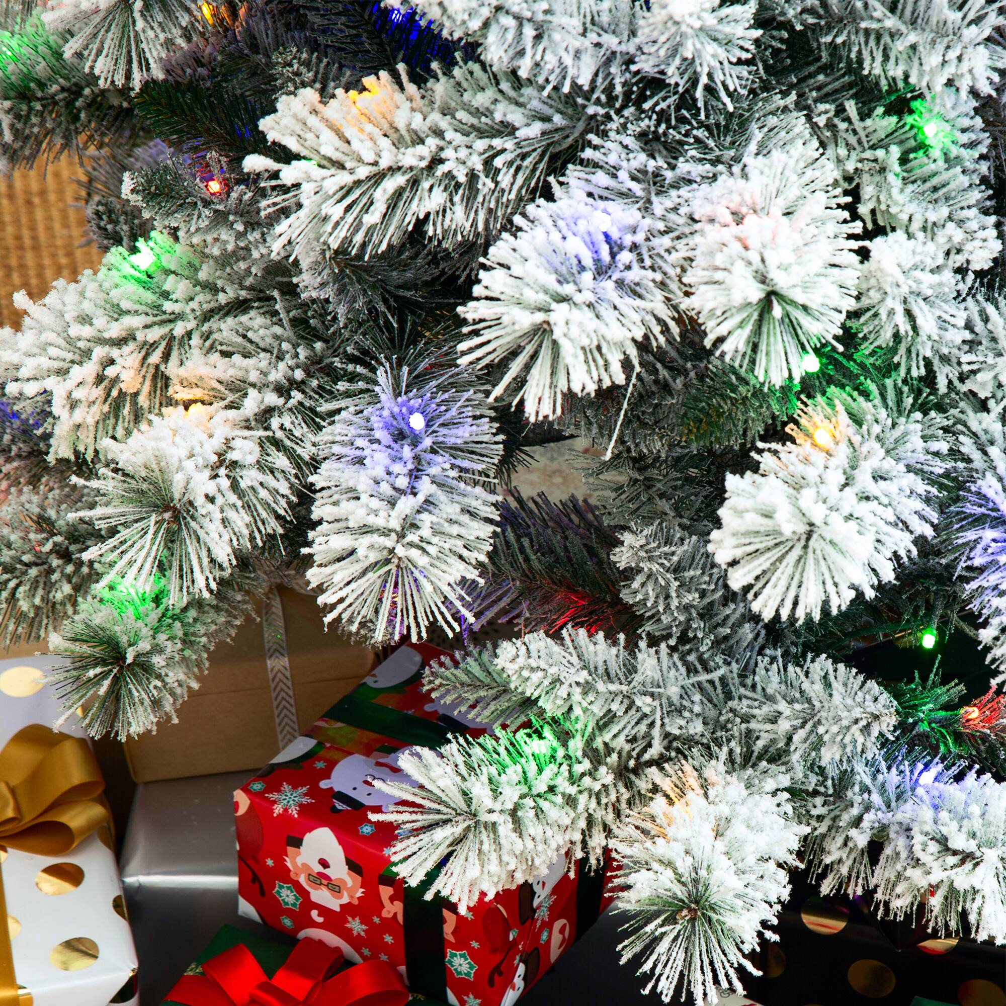 9ft. Pre-Lit Flocked Pine Pencil Artificial Christmas Tree, Multicolor LED Lights