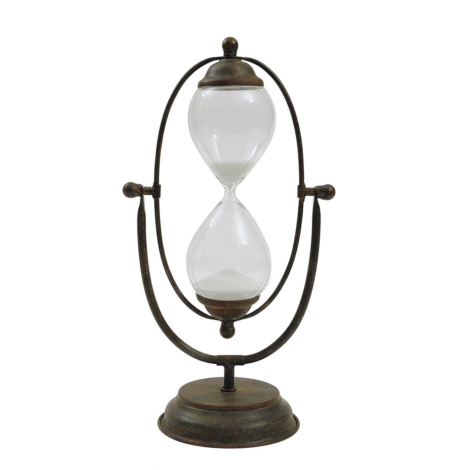 Hello Honey® 14.5" Distressed Metal Hourglass with White Sand