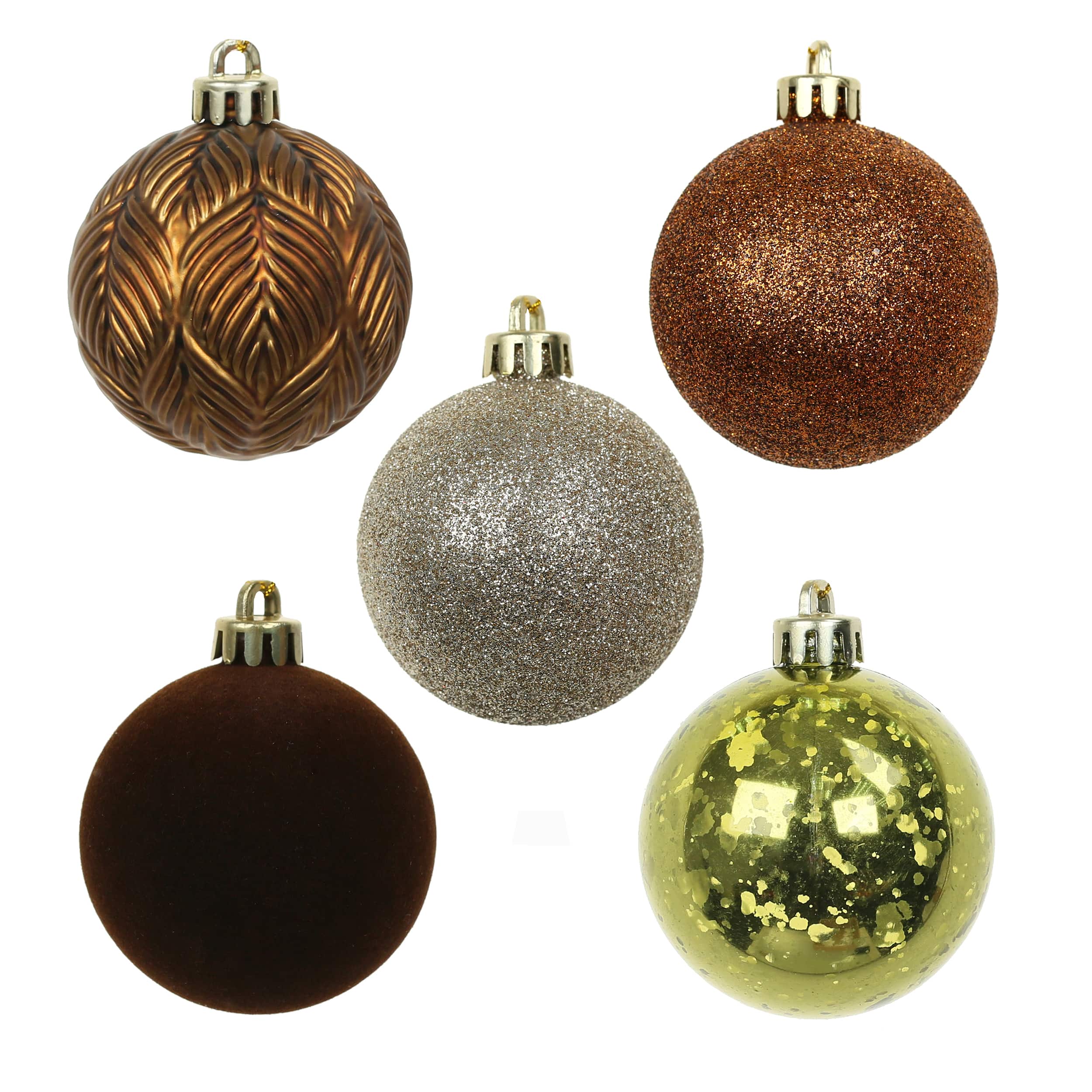 5 Pack 2.2&#x22; Gingerbread Forest Brown, Copper &#x26; Gold Shatterproof Ball Ornaments by Ashland&#xAE;