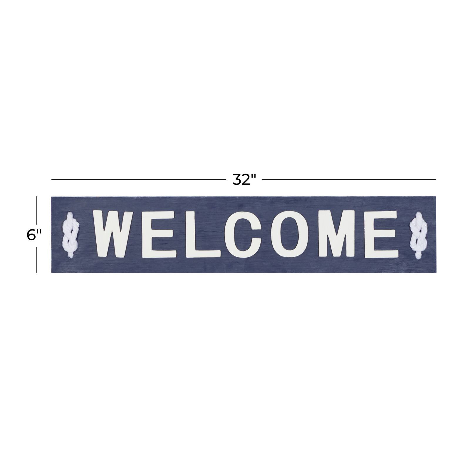 Coastal Blue and White Wood and Metal Welcome Sign, 6" x 32" x 2"