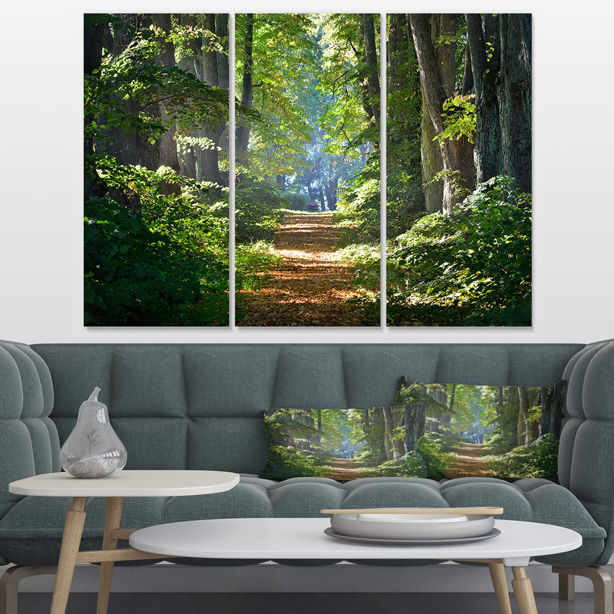 Designart - Bright Green Forest in Morning - Landscape Photography Canvas Print