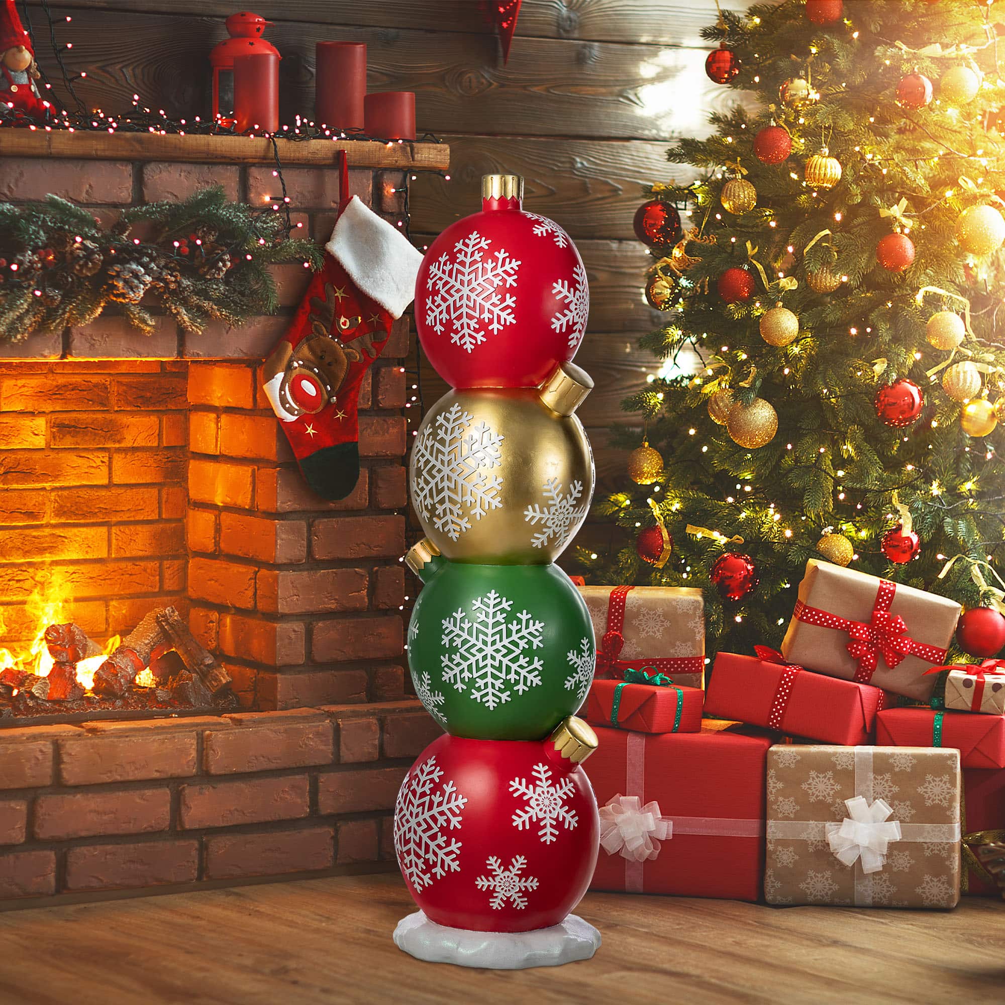 Glitzhome&#xAE; 36.25&#x22; Christmas Resin Stacked Ornament Porch Decor