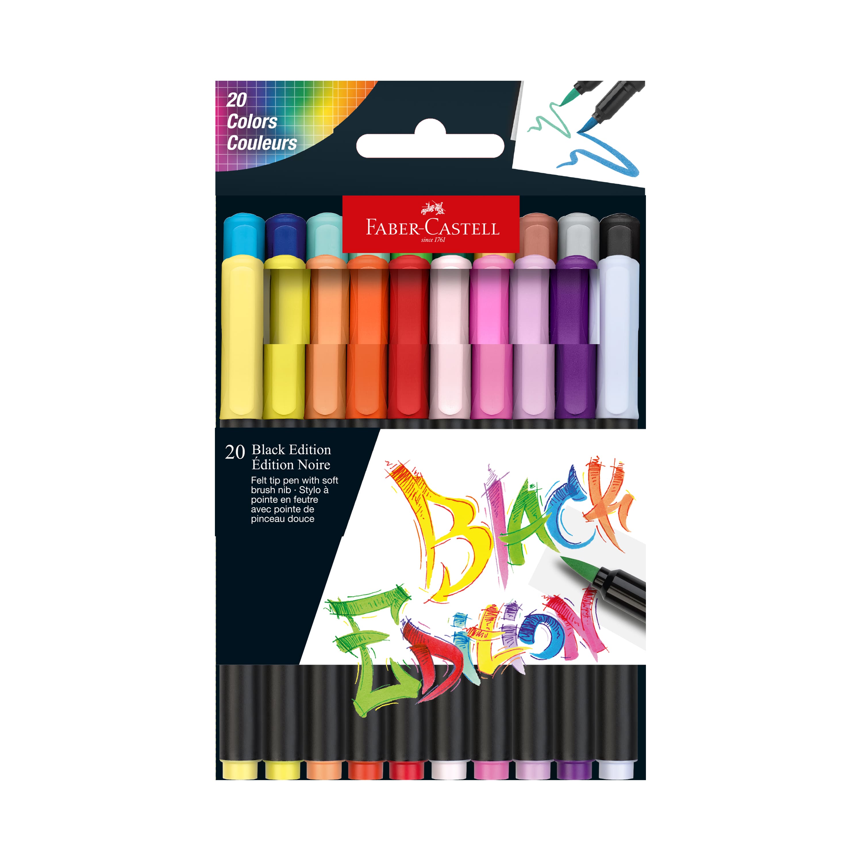 Faber-Castell&#xAE; 20 Colour Black Edition Felt Tip Brush Pens