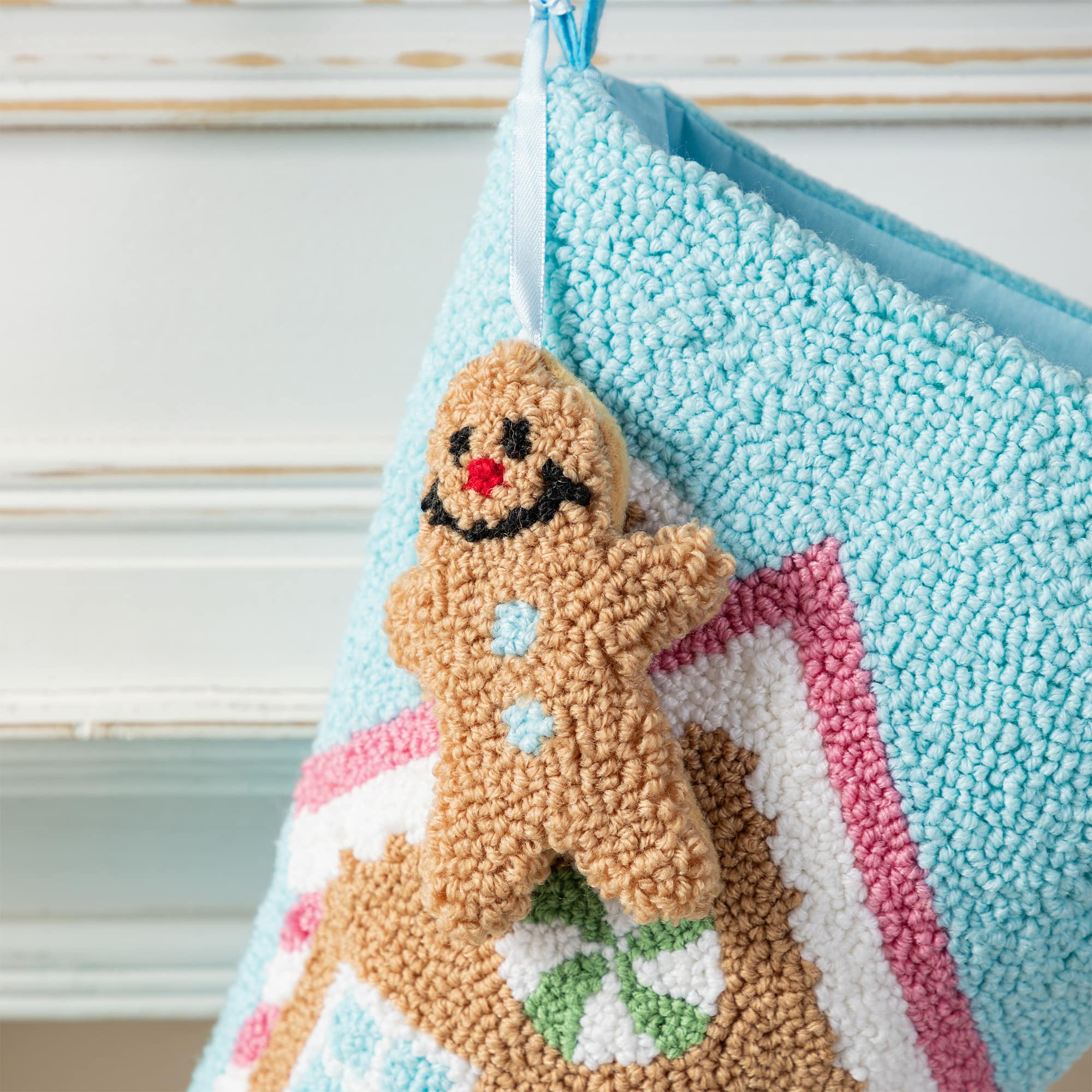 Glitzhome&#xAE; 21&#x22;L Hooked Gingerbread House Stocking with Gingerbread Man Ornament