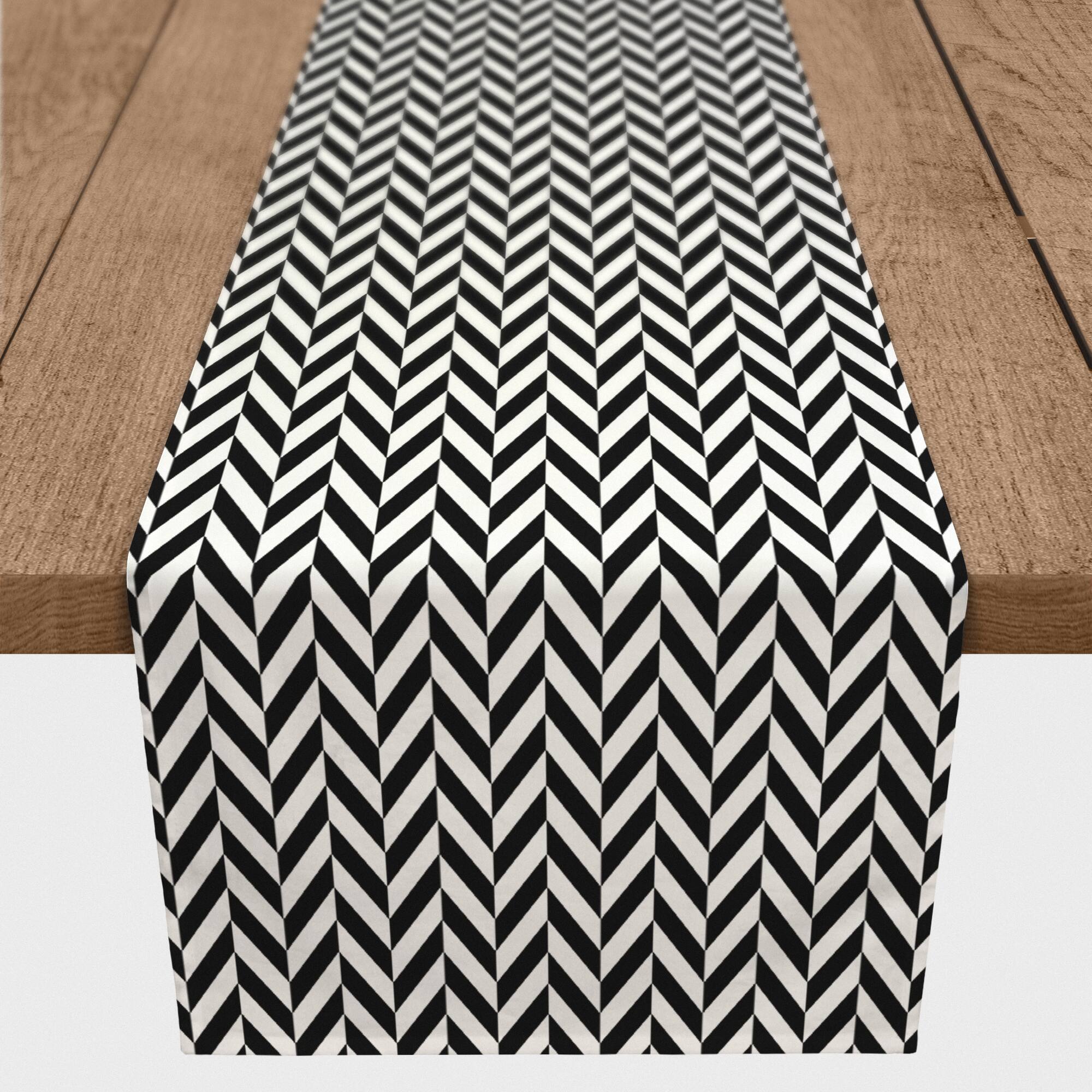 Black &#x26; White Chevron Outdoor Table Runner