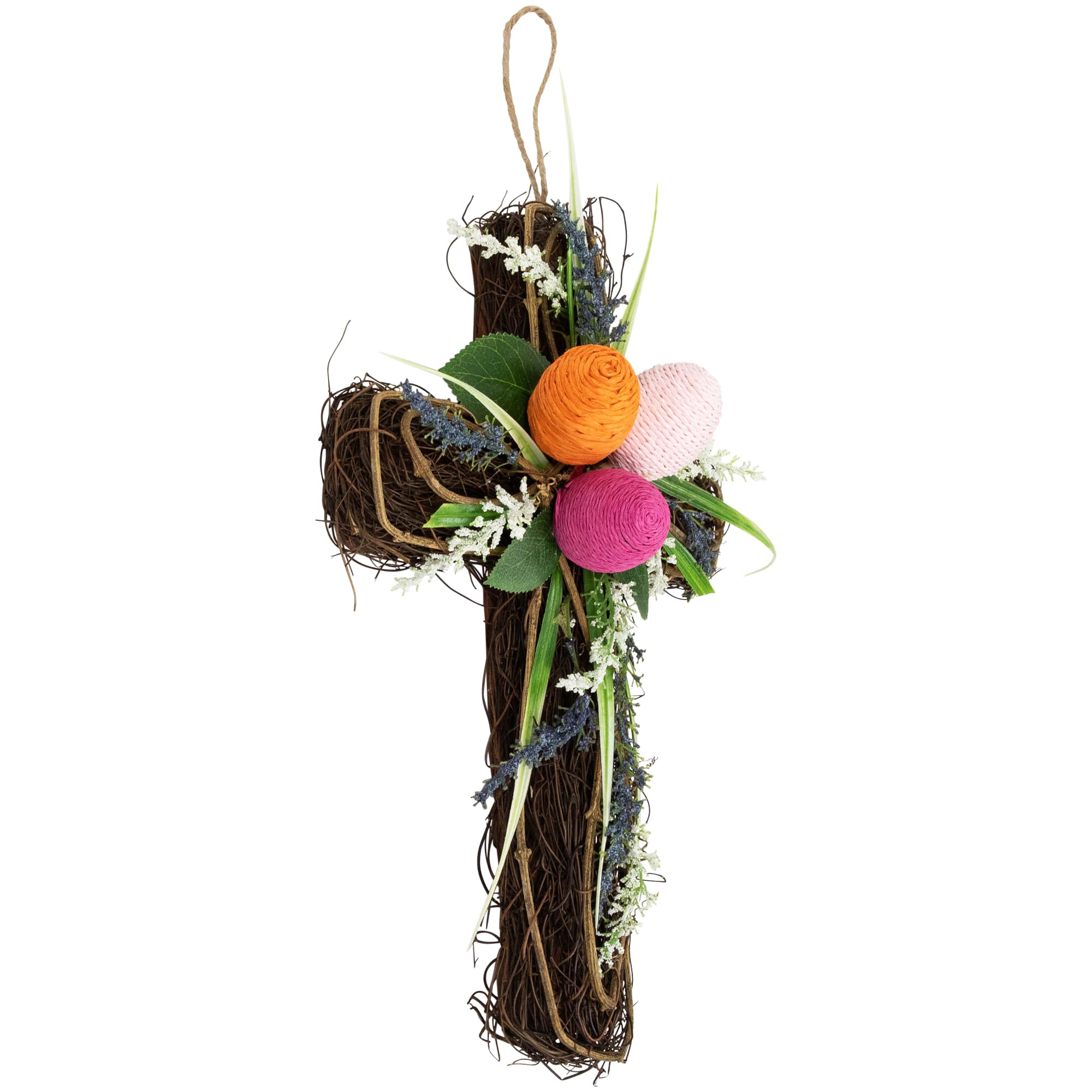13.25&#x22; Twig Cross Wall Decoration with Easter Eggs