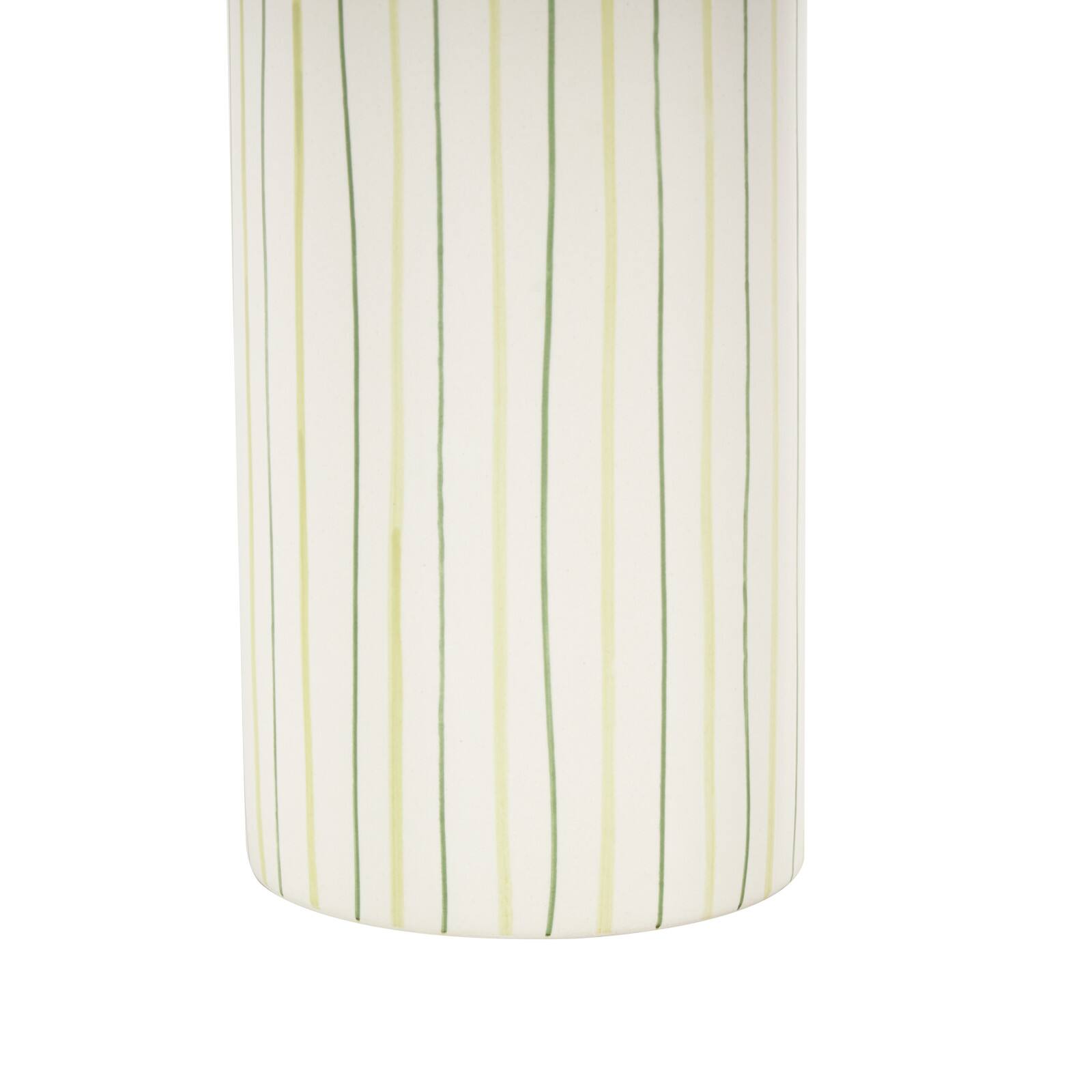 12" White & Green Linear Patterns Round Decorative Ceramic Vase