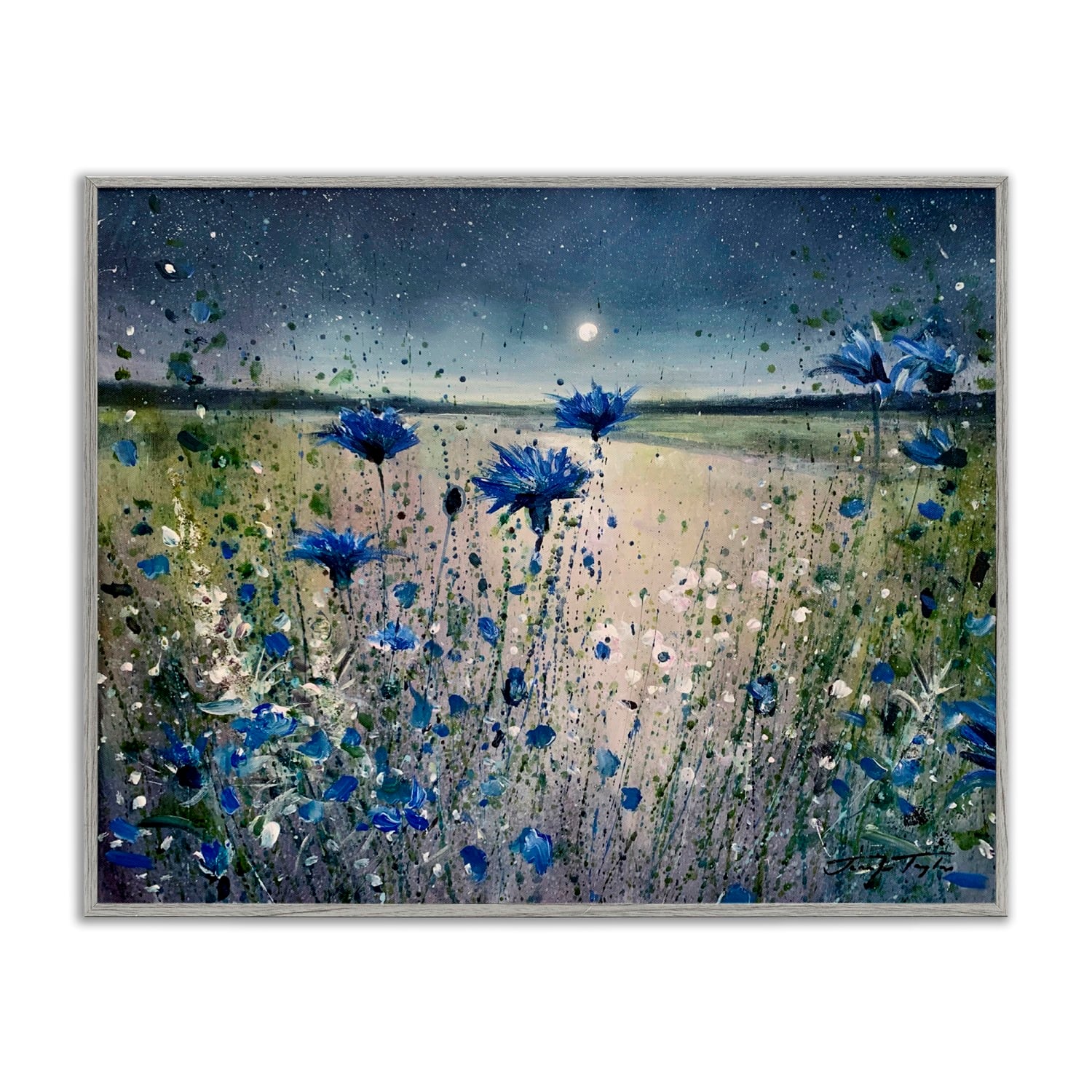 Stupell Industries Moon over Blooming Flowers Framed Giclee Art