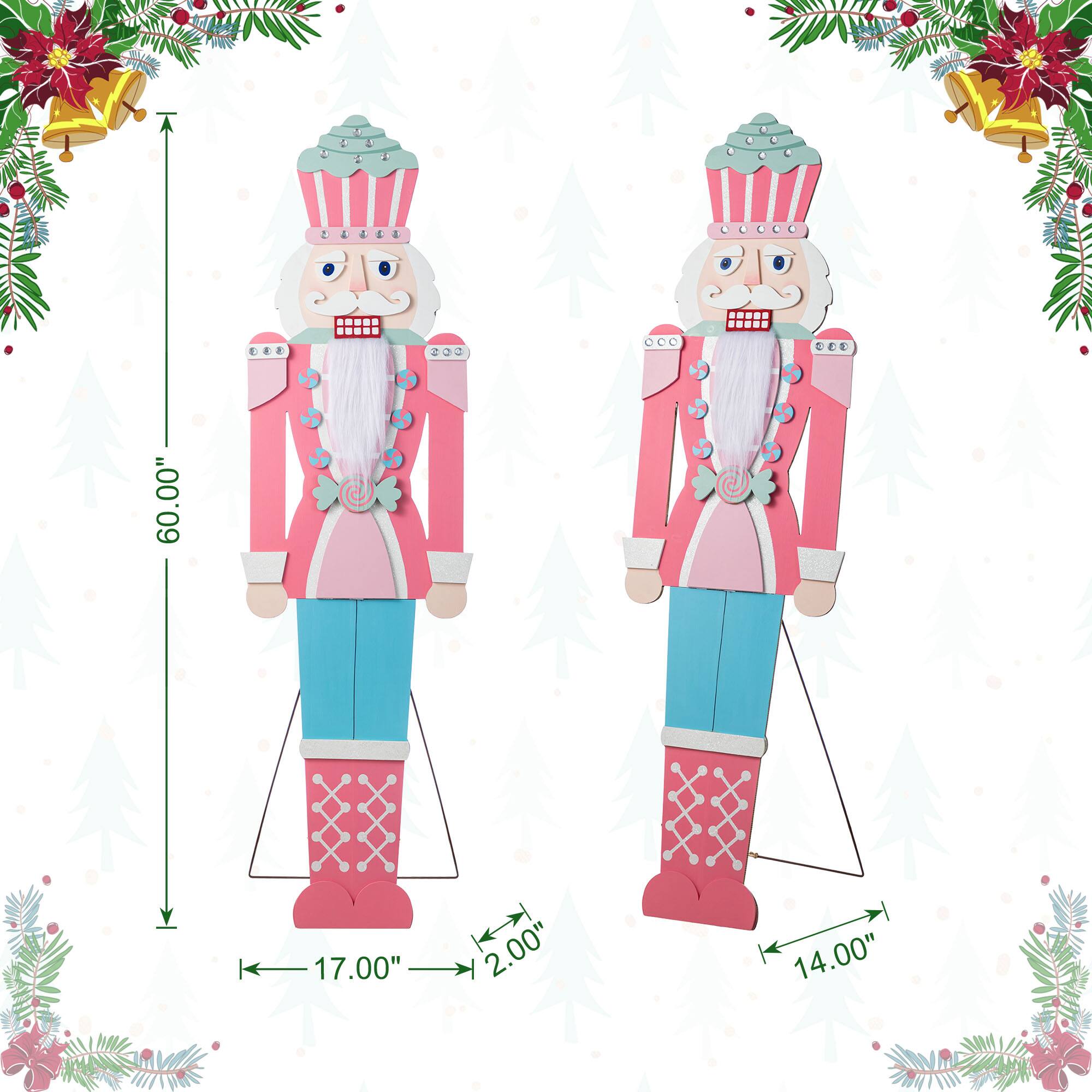 Glitzhome&#xAE; 60&#x22; Christmas Wooden Pink Nutcracker Porch Decor