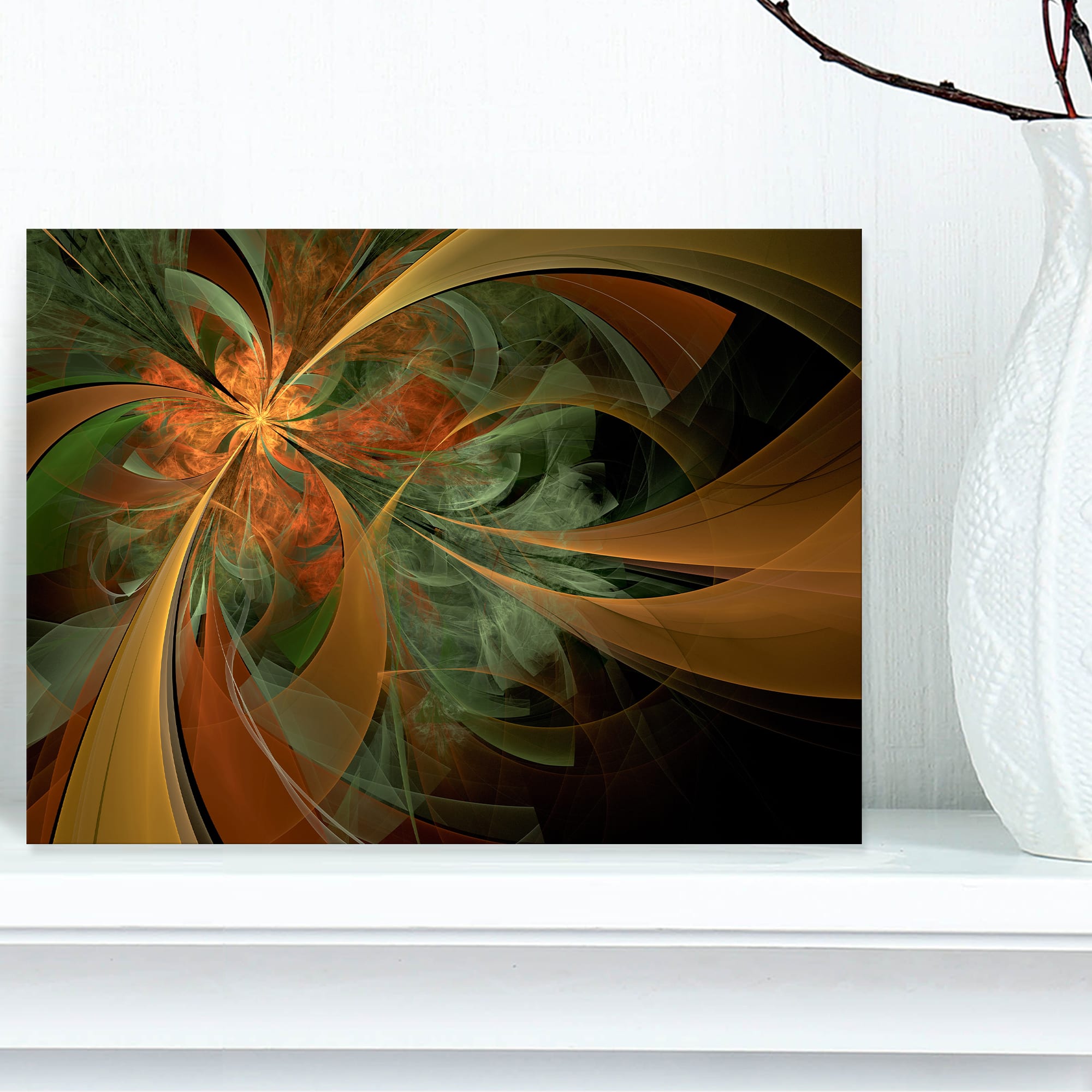 Designart - Symmetrical Orange Digital Fractal Flower - Floral Canvas Art Print