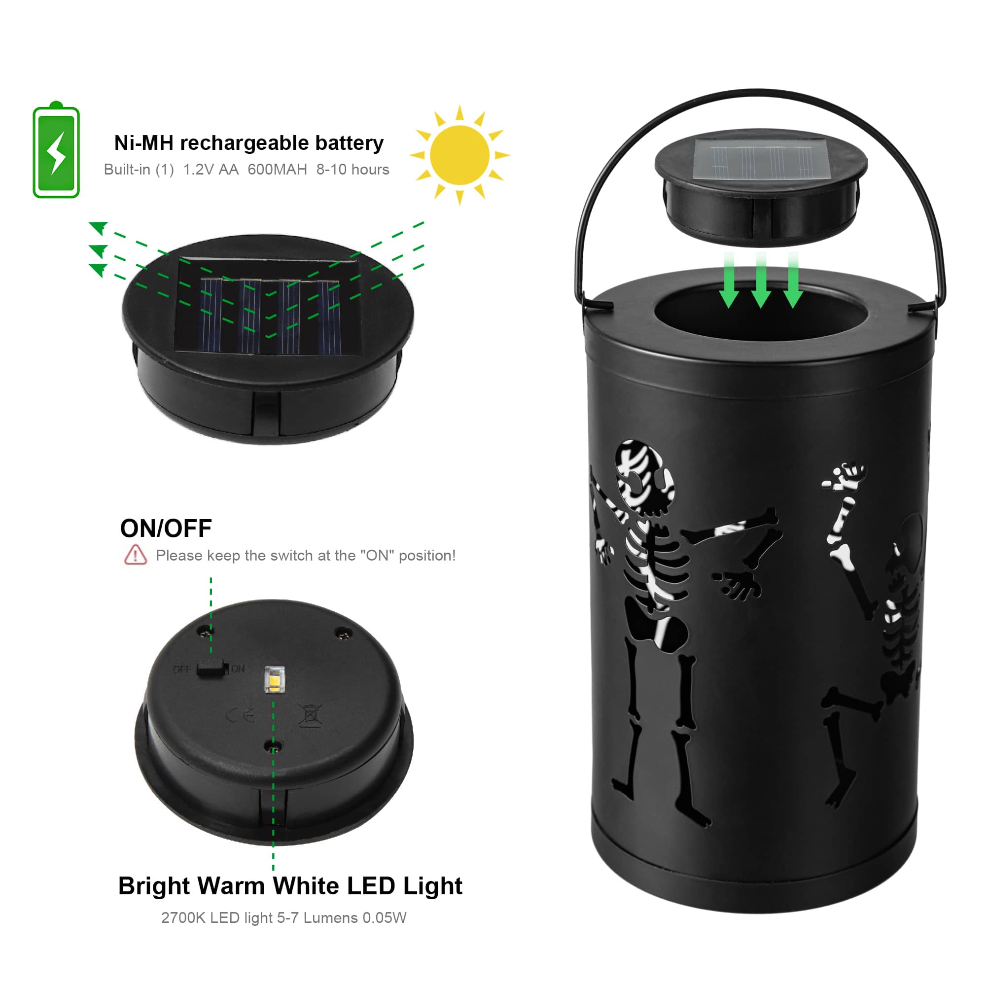 Glitzhome&#xAE; 10.75&#x22; Halloween Metal Skeleton Solar Powered LED Lantern