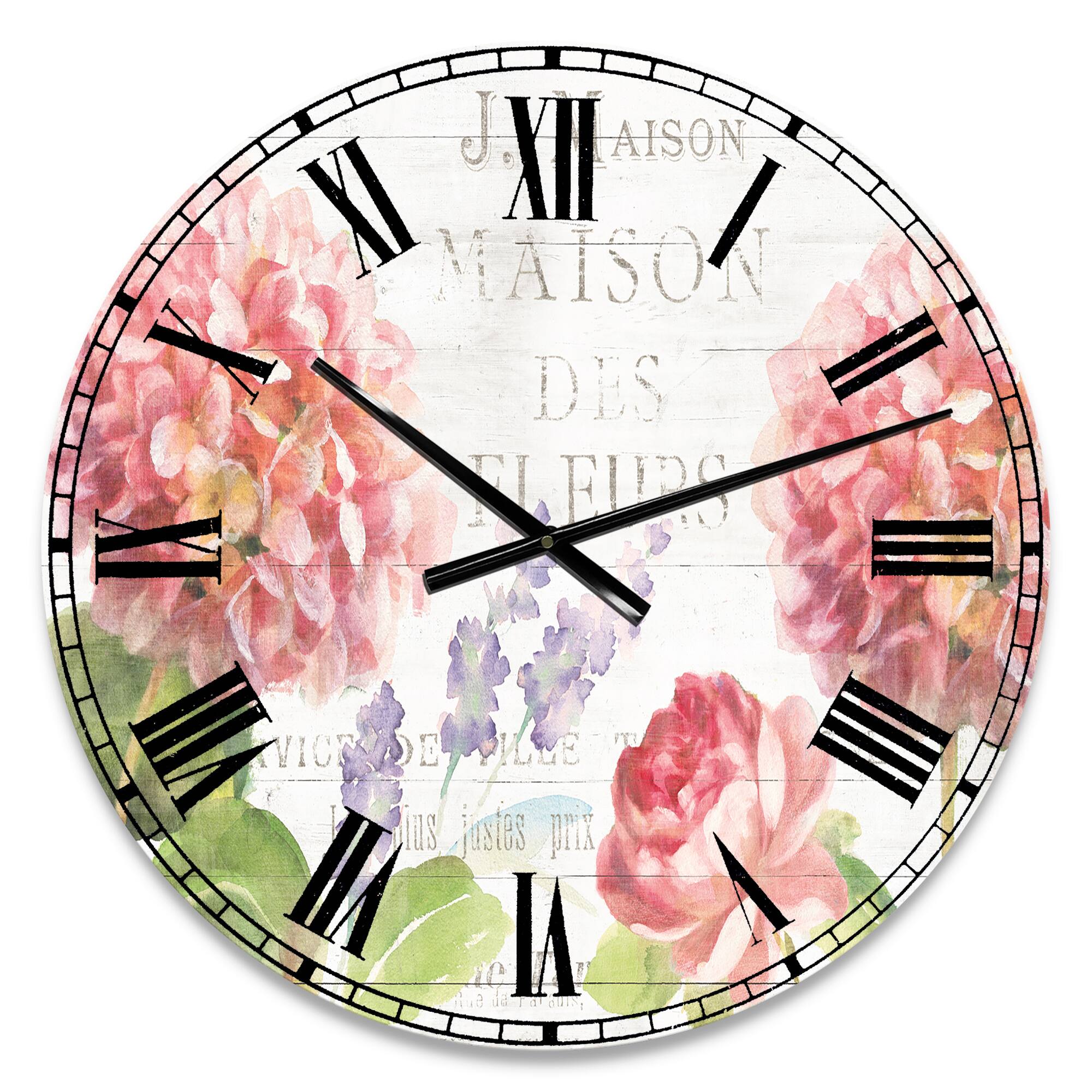 Designart 'Maison Des Fleurs Ii Farmhouse Wall Clock