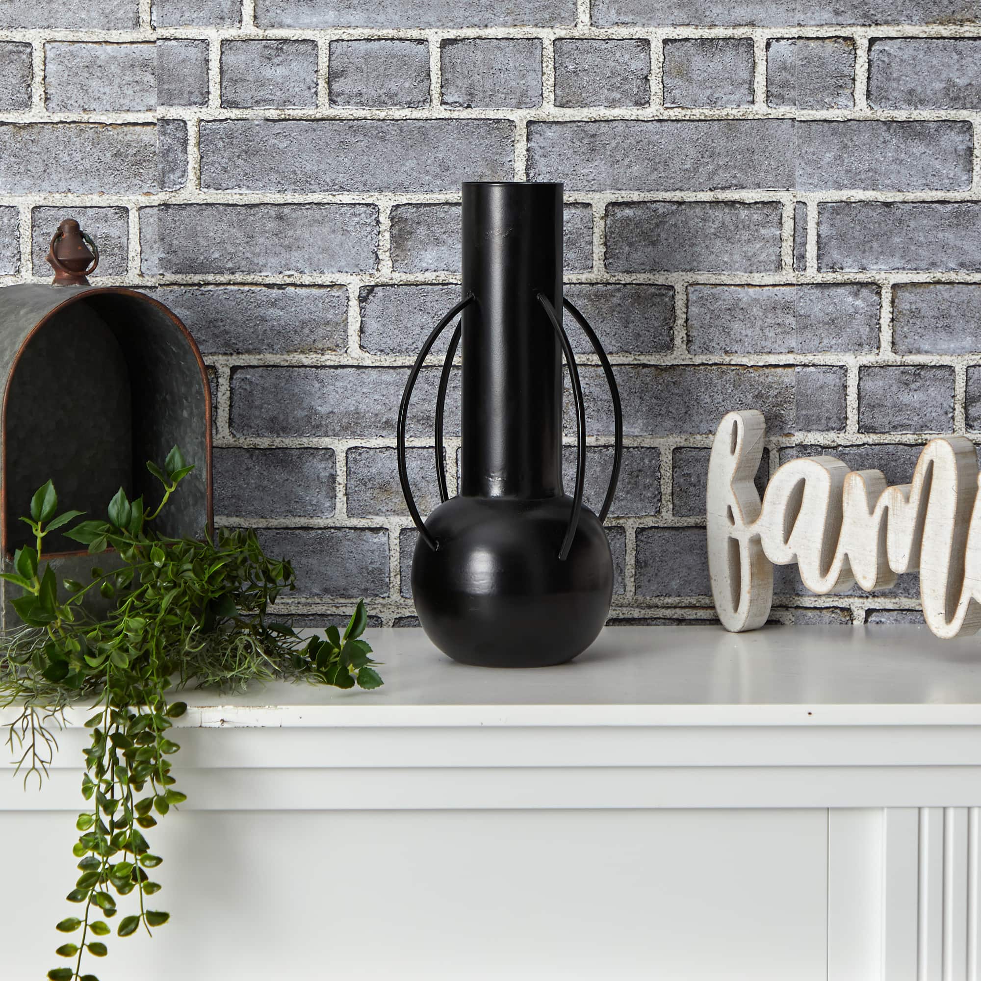 14" Black Contemporary Metal Vase