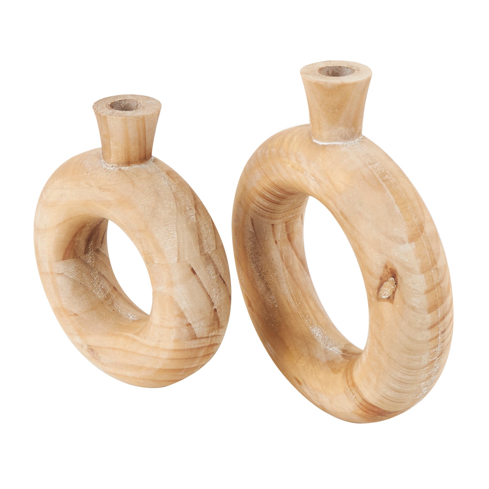 Natural Wood Circular Vase with Cutout Center Set