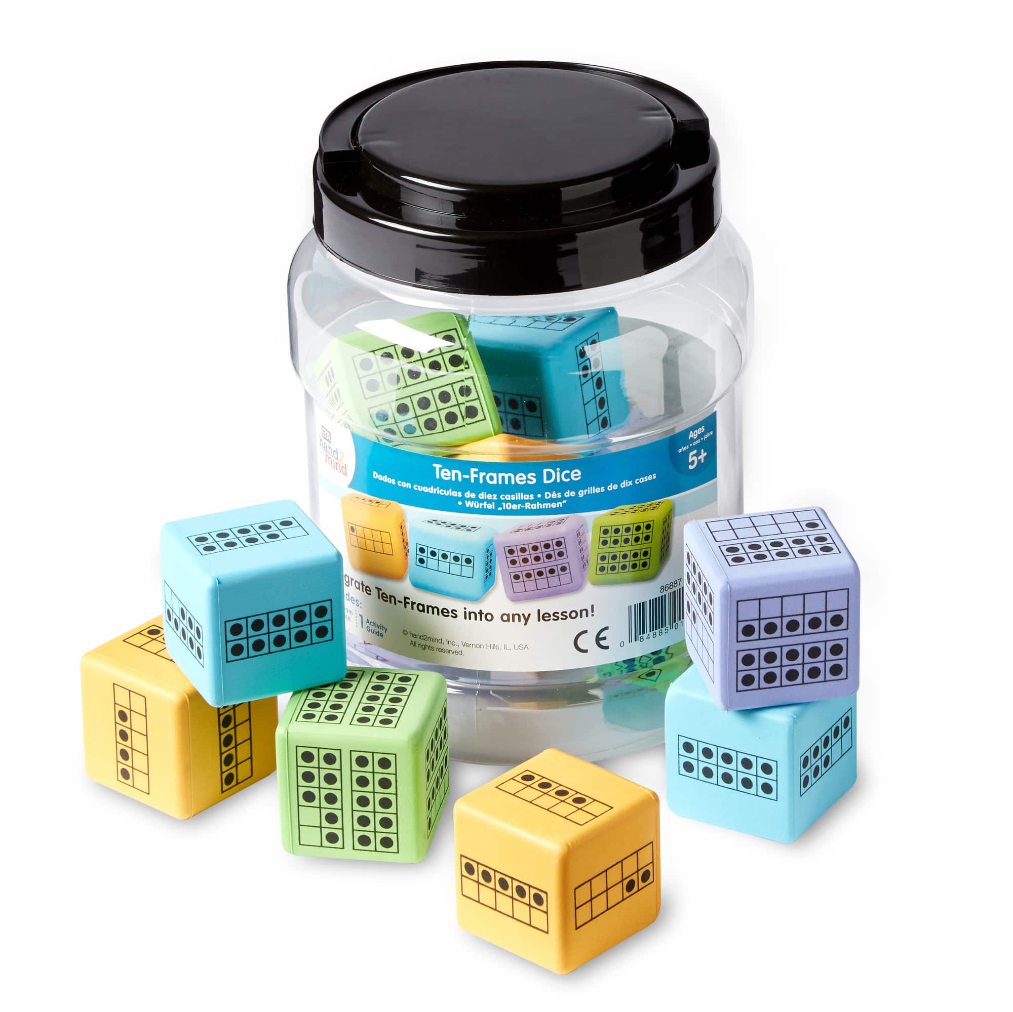 hand2mind&#xAE; Colorful Foam Ten-Frame Dice, 10ct.