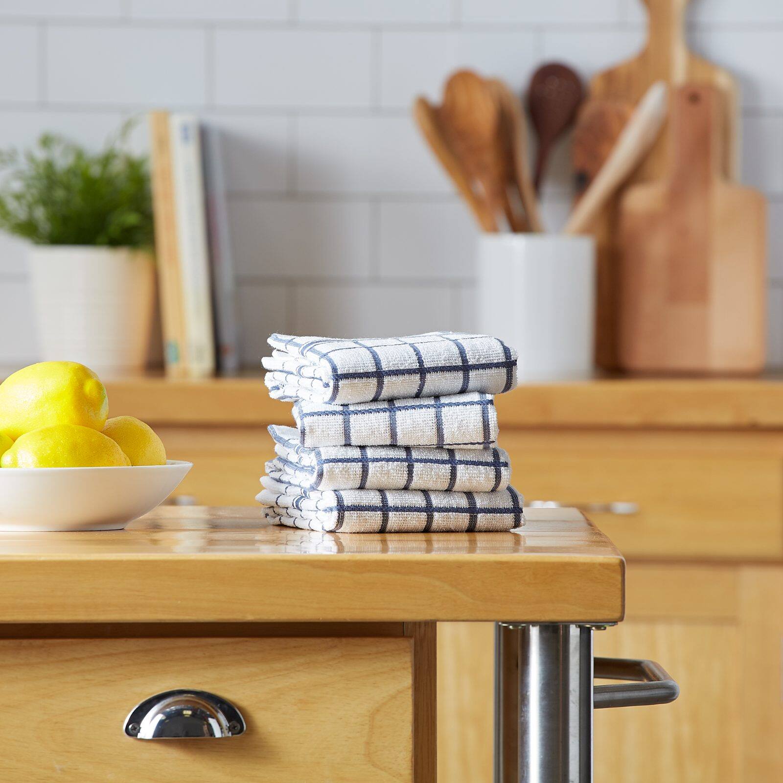 DII® French Blue Windowpane Terry Dishtowels, 4ct.