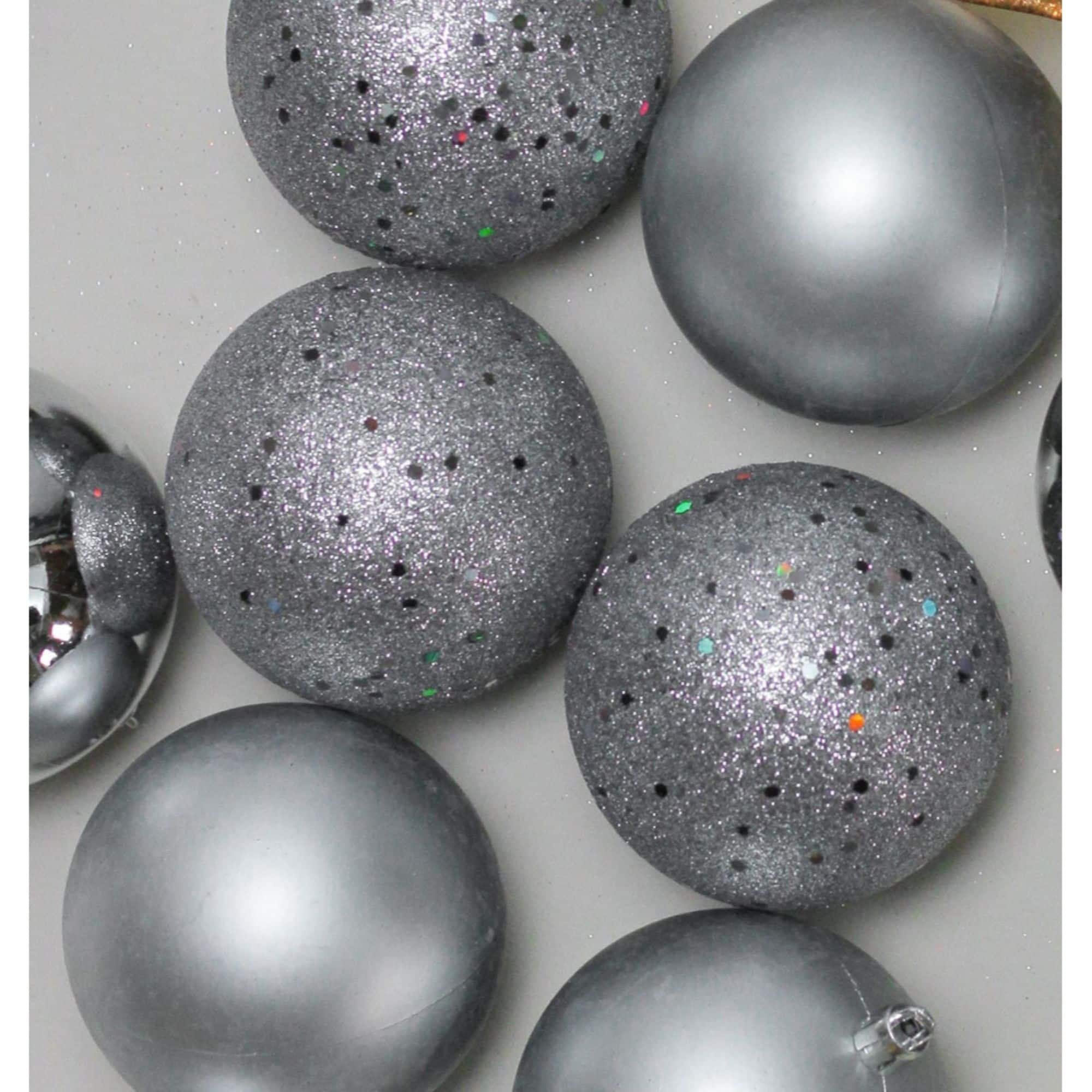 32ct. 3.5" Pewter Gray Shatterproof 4-Finish Christmas Ball Ornaments